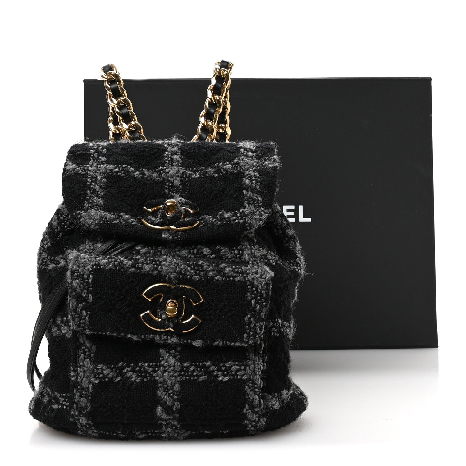 Wool Tweed Elegant Backpack Black Grey