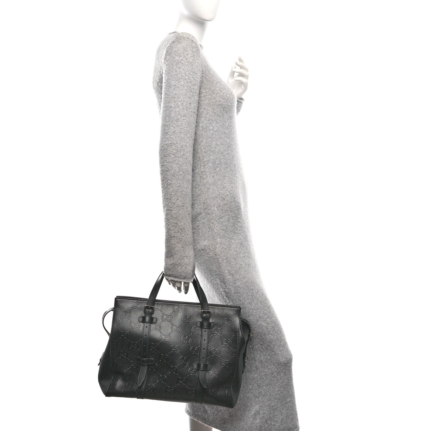 Calfskin GG Tennis Embossed Tote Bag Black