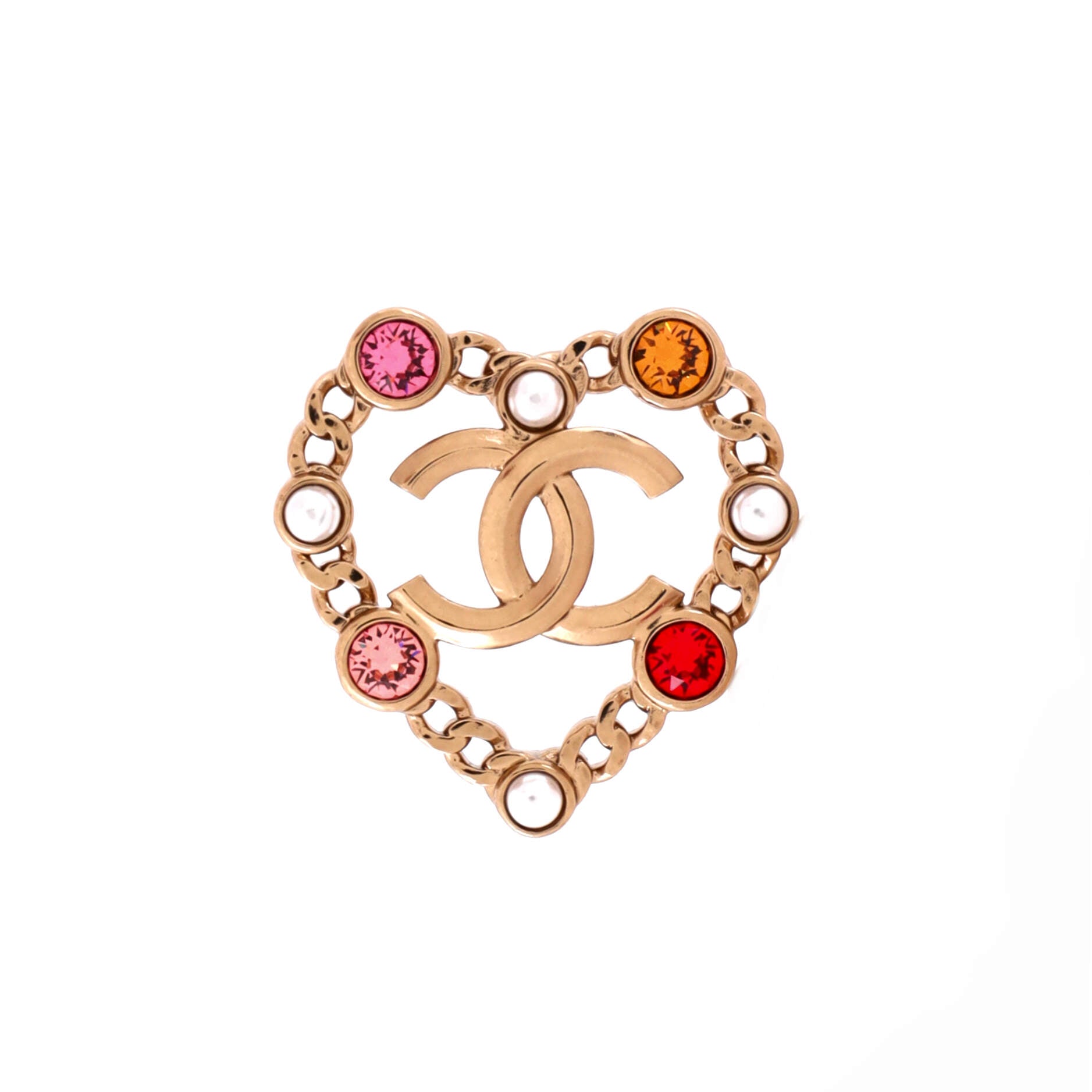 CC Heart Pin Brooch Metal with Faux Pearls and Crystals