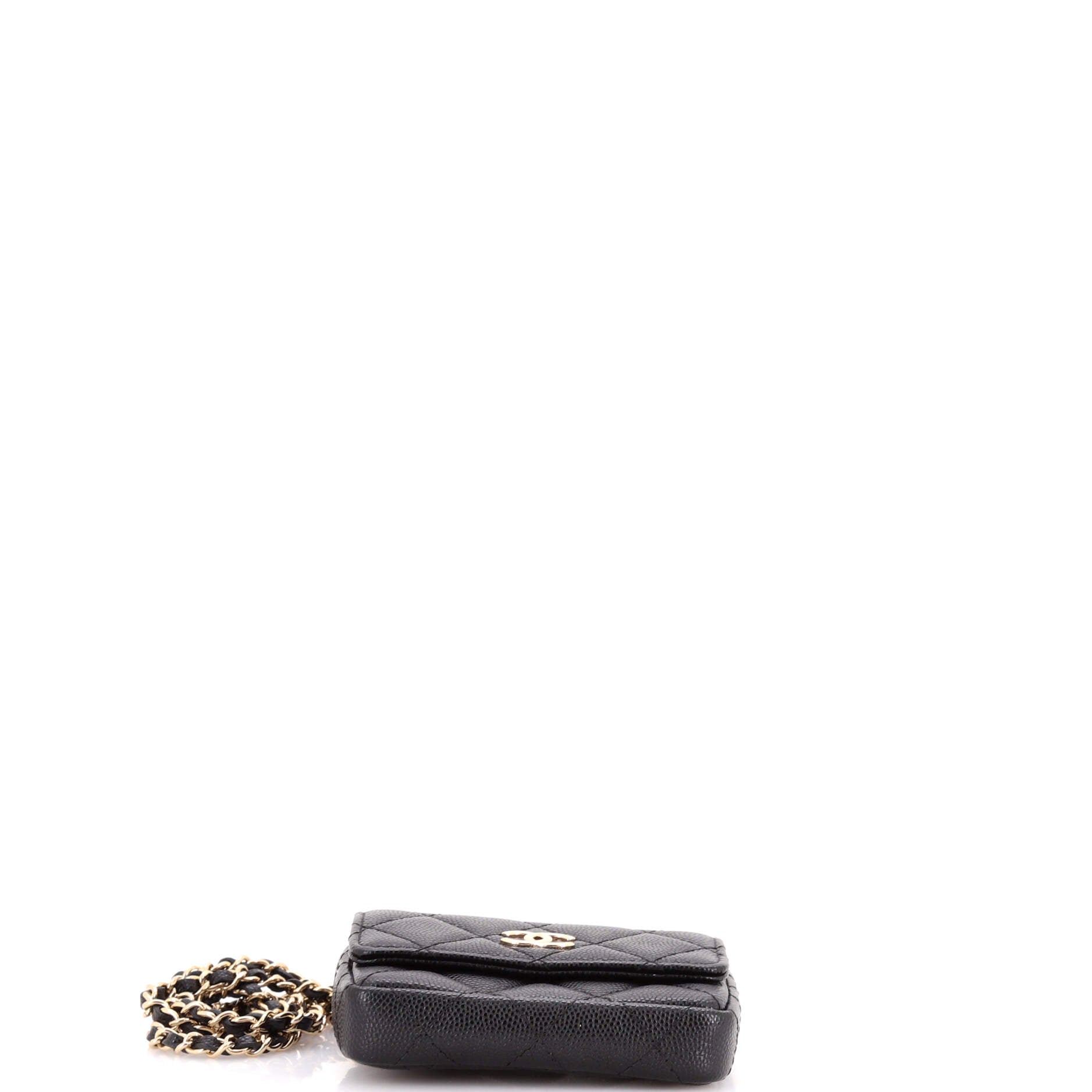 CC Pearl Coin Card Holder with Chain Quilted Caviar