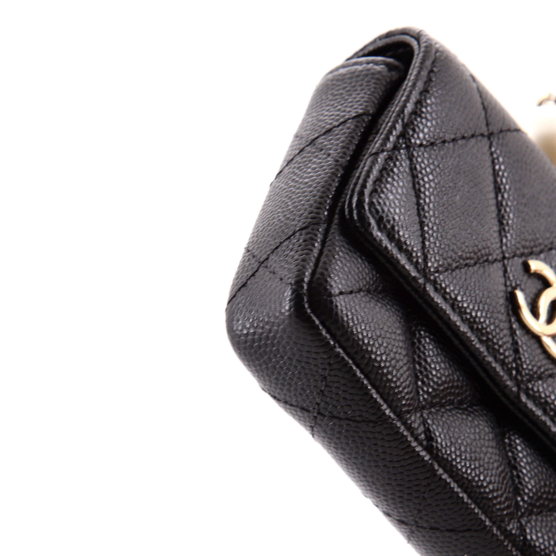 CC Pearl Coin Card Holder with Chain Quilted Caviar