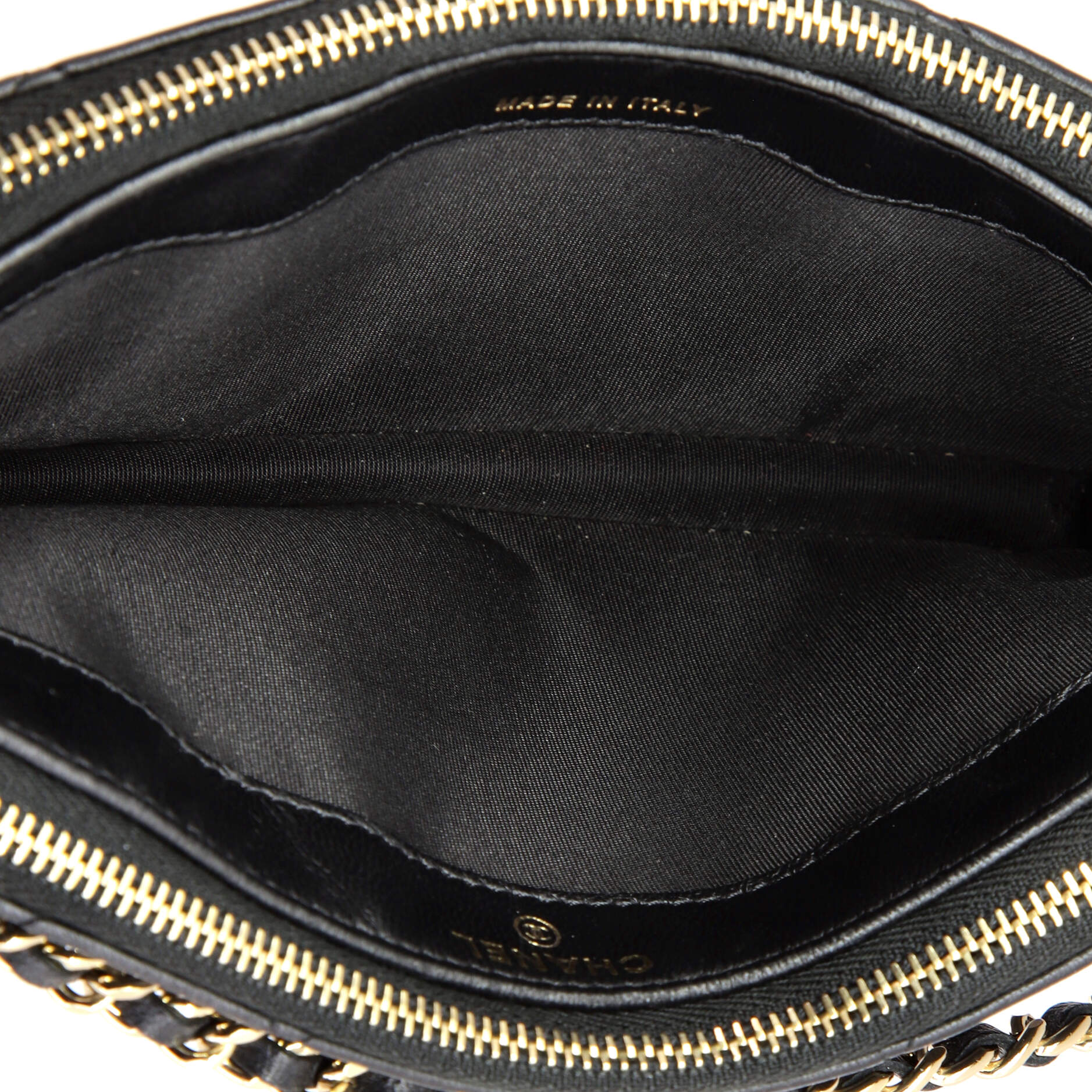 Camellia Charms Double Zip Clutch with Chain Quilted Lambskin