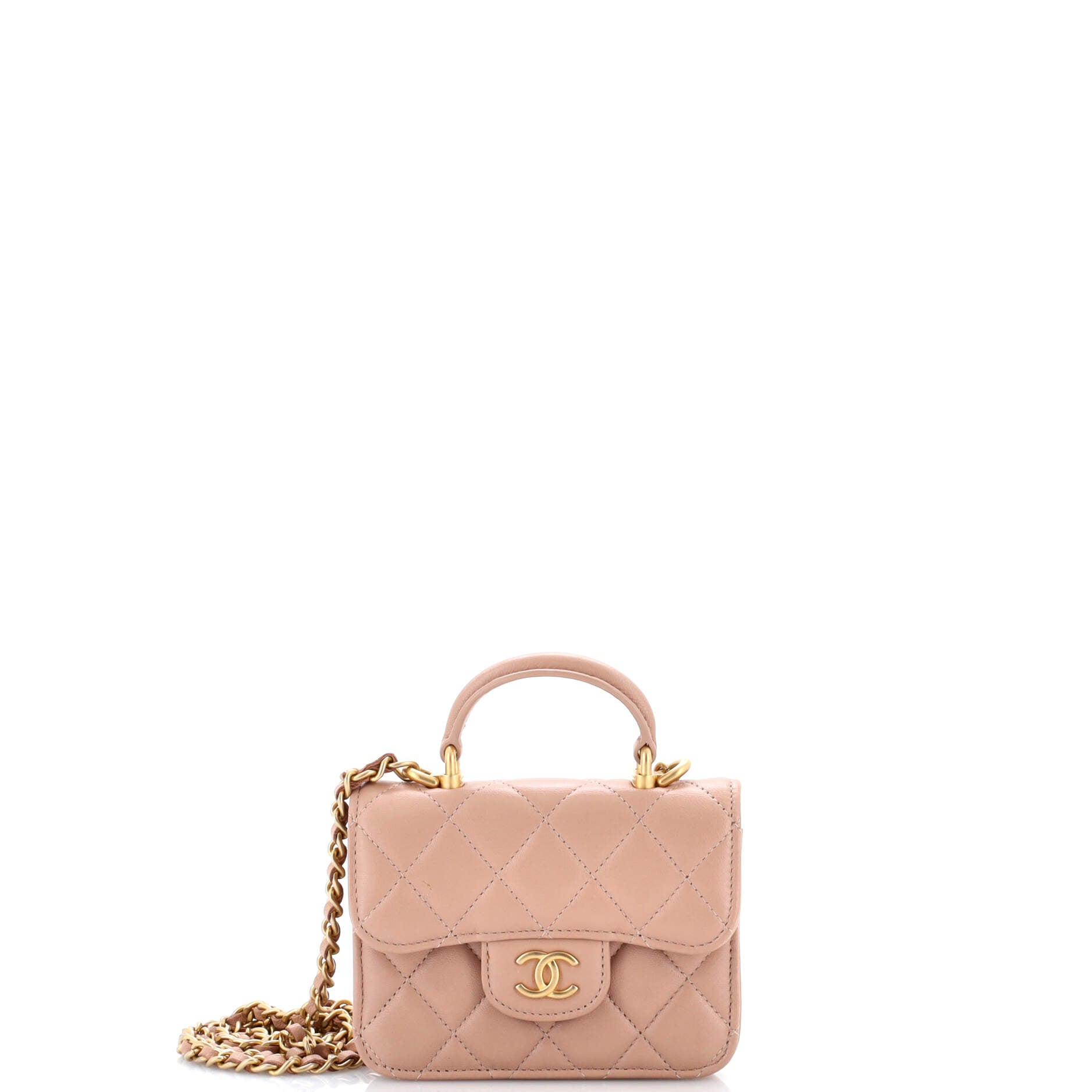Top Handle Flap Coin Purse with Chain Quilted Lambskin