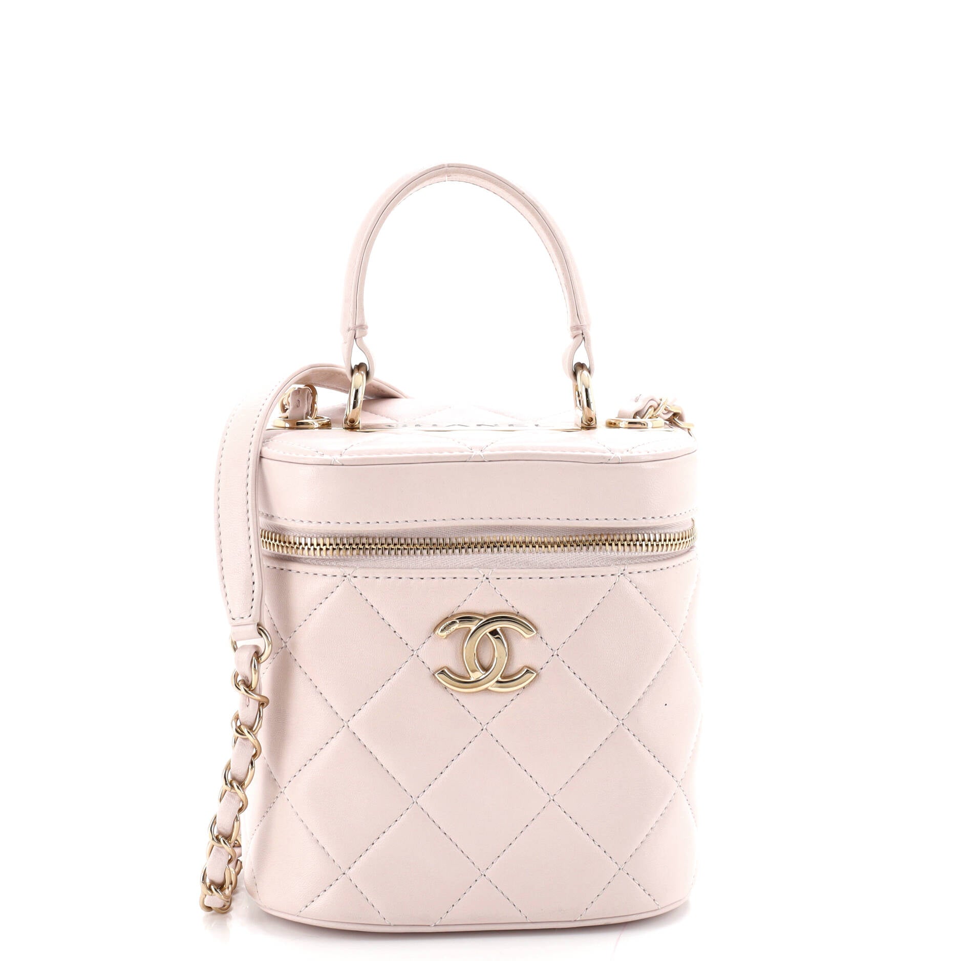 Trendy CC Top Handle Vanity Case Quilted Lambskin Small
