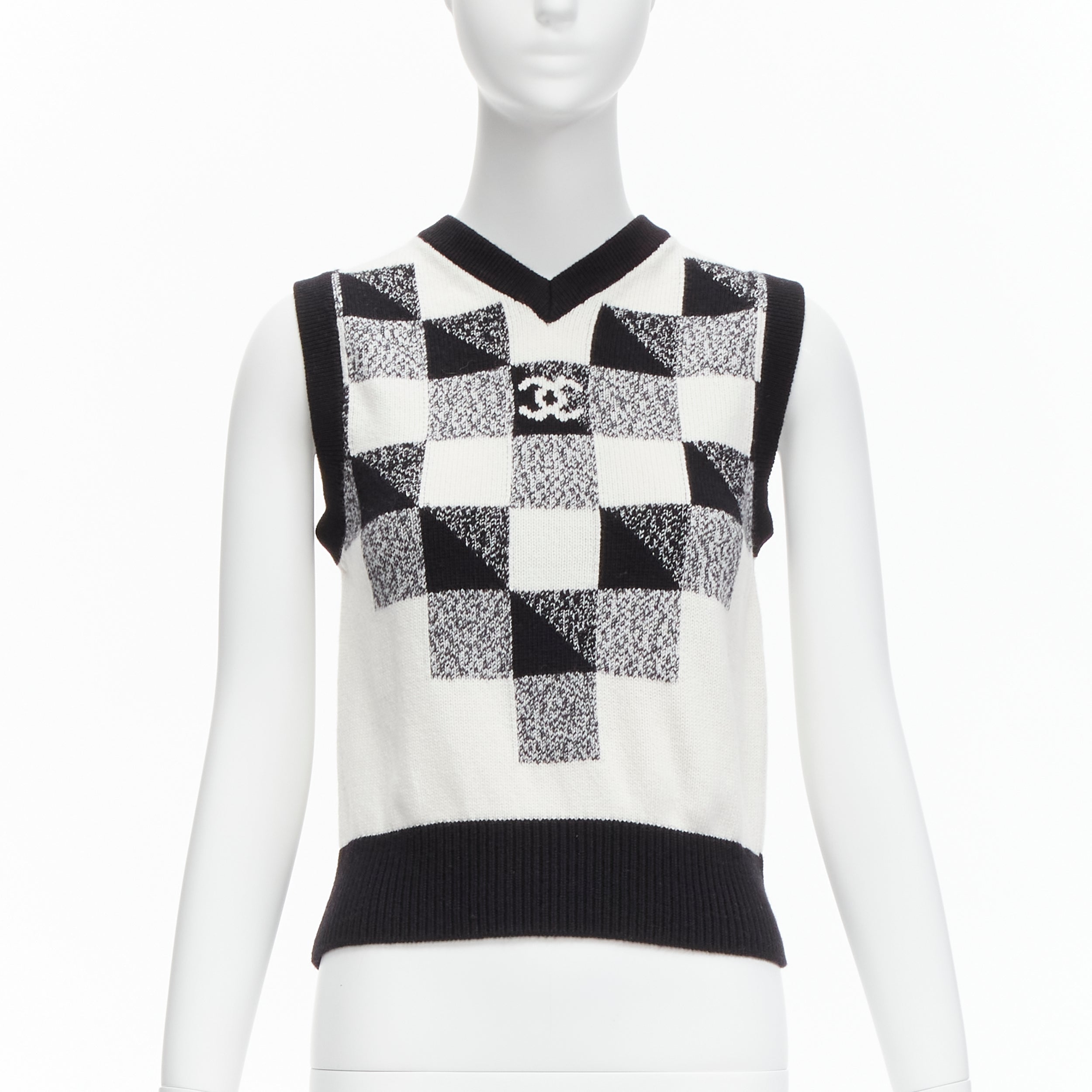 Women's Chanel cashmere graphic check cc logo sweater vest