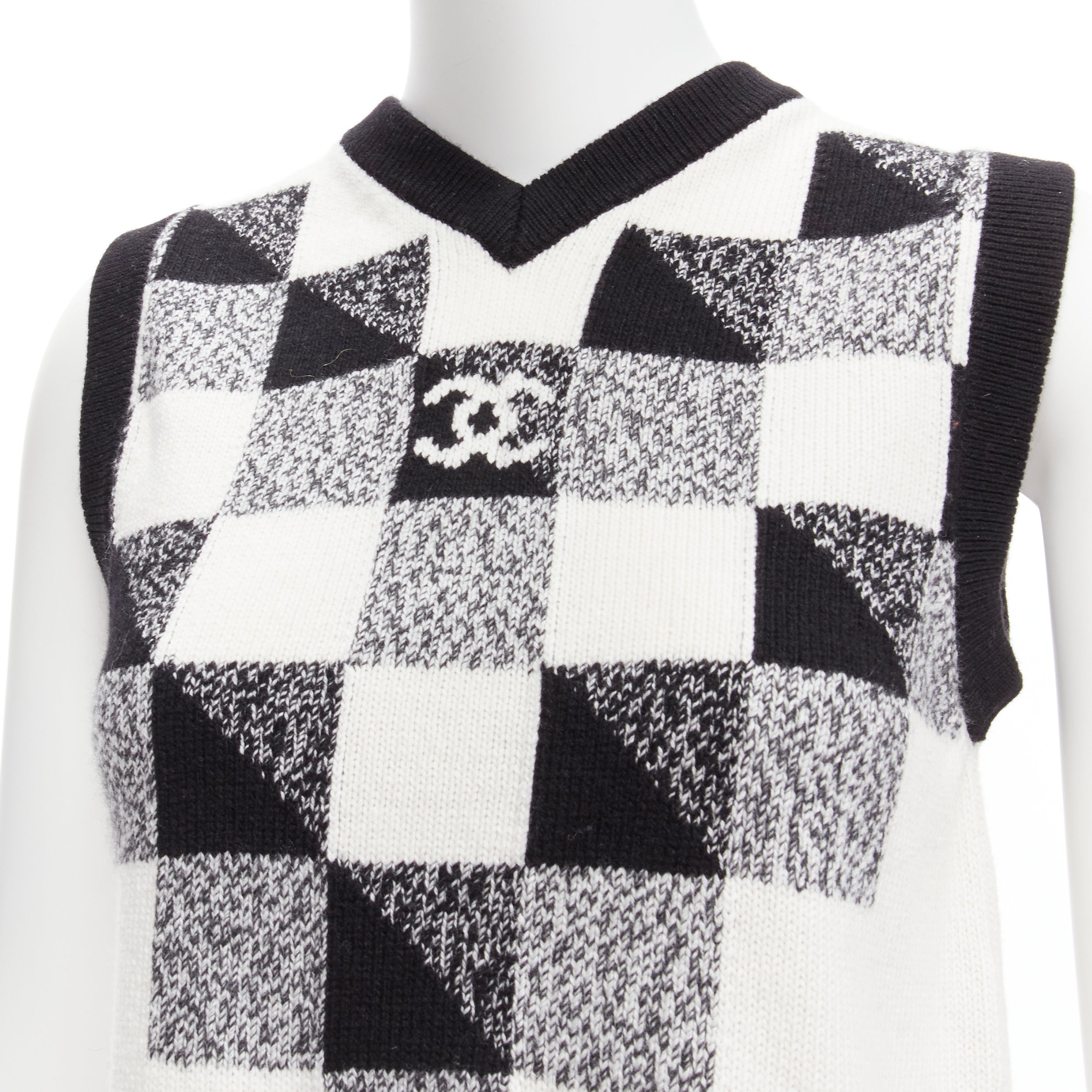 Women's Chanel cashmere graphic check cc logo sweater vest