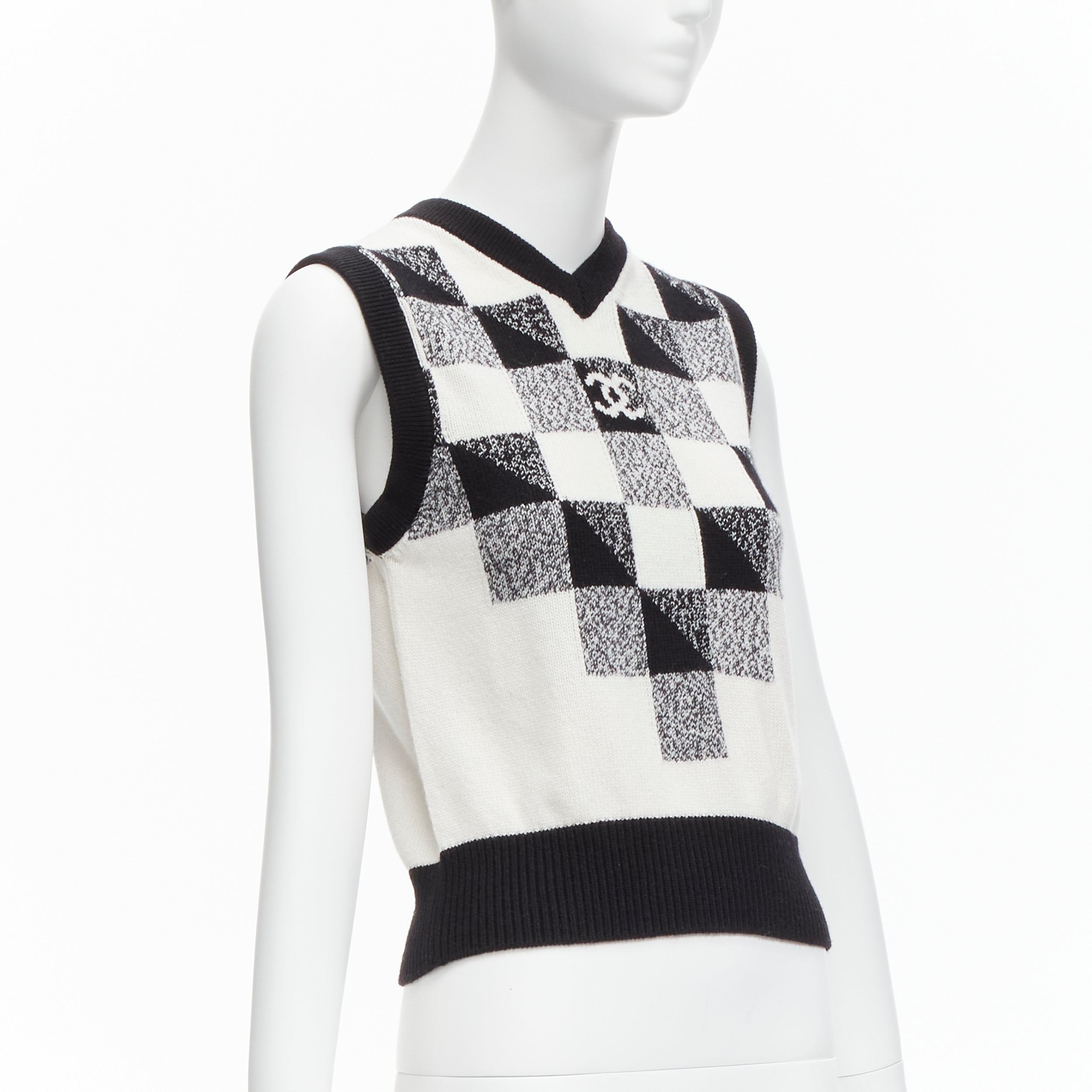 Women's Chanel cashmere graphic check cc logo sweater vest