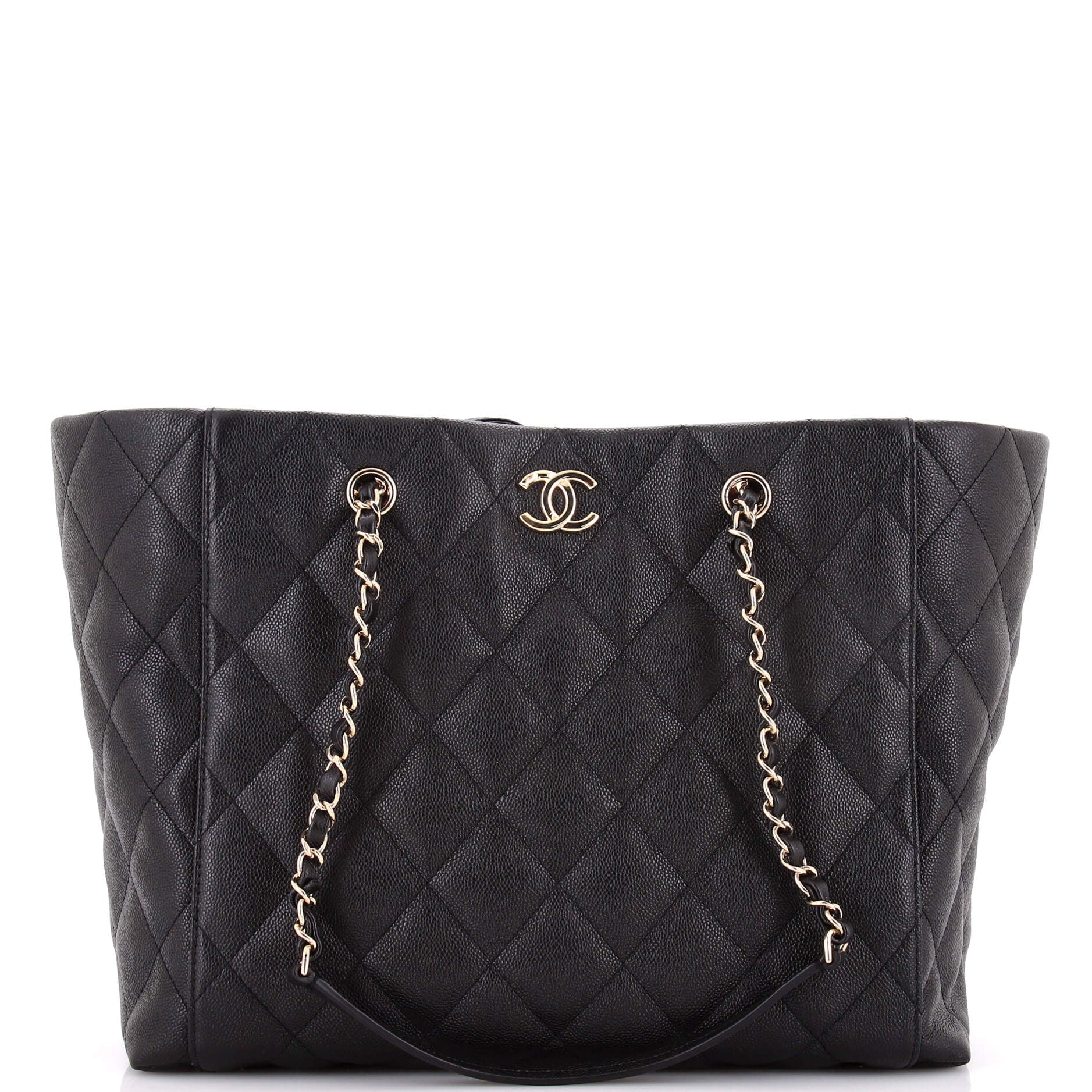 CC Chain Shopping Tote Quilted Caviar Large