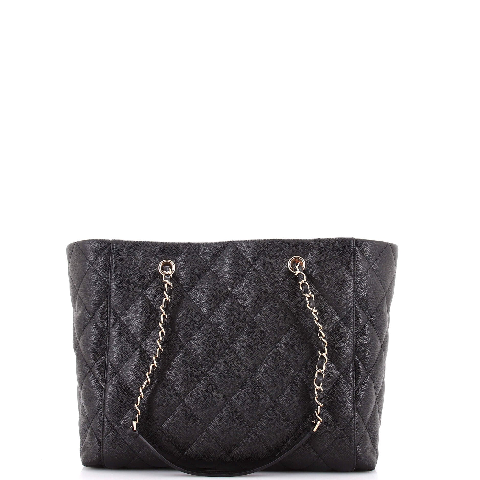 CC Chain Shopping Tote Quilted Caviar Large