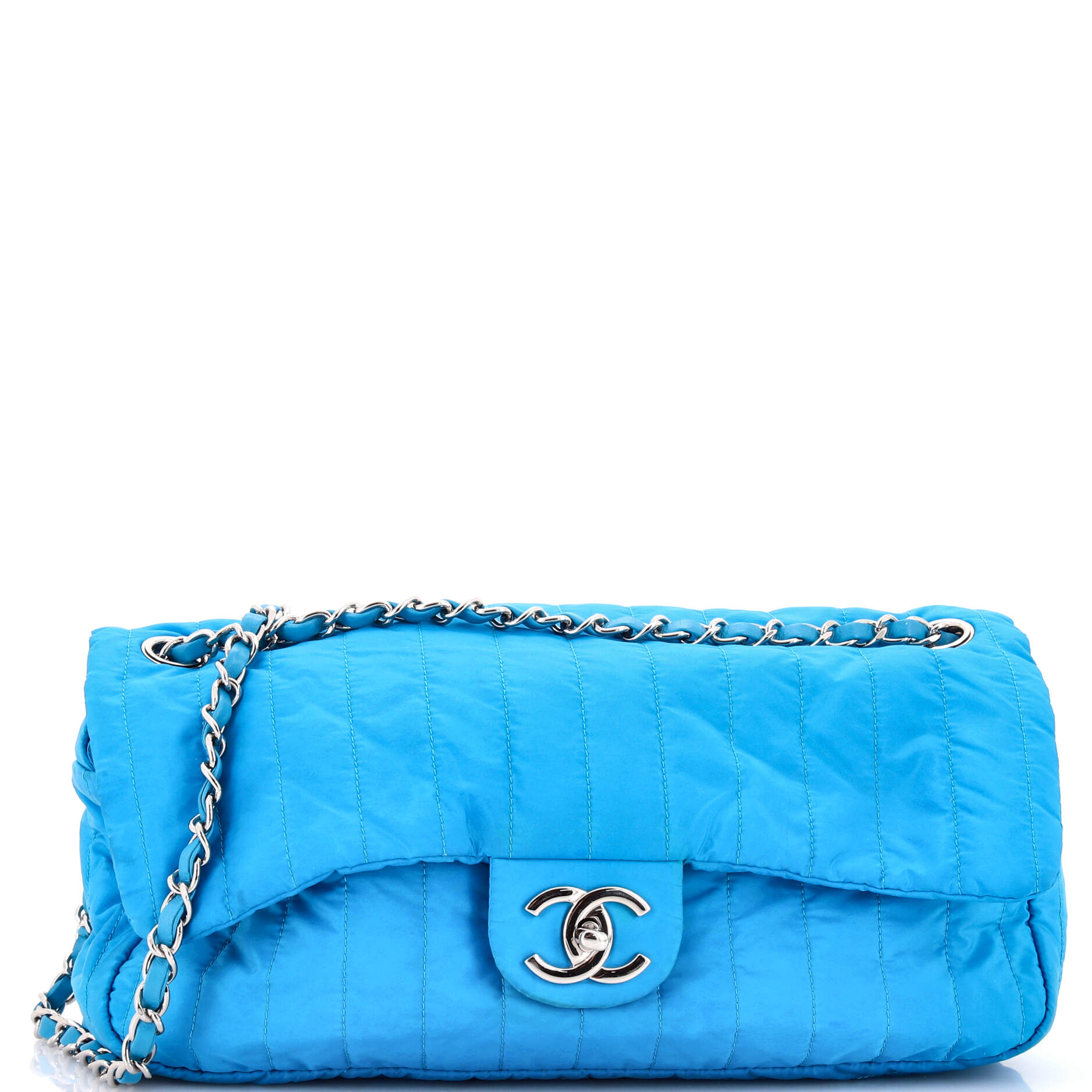 Soft Shell Flap Bag Vertical Quilted Nylon Jumbo