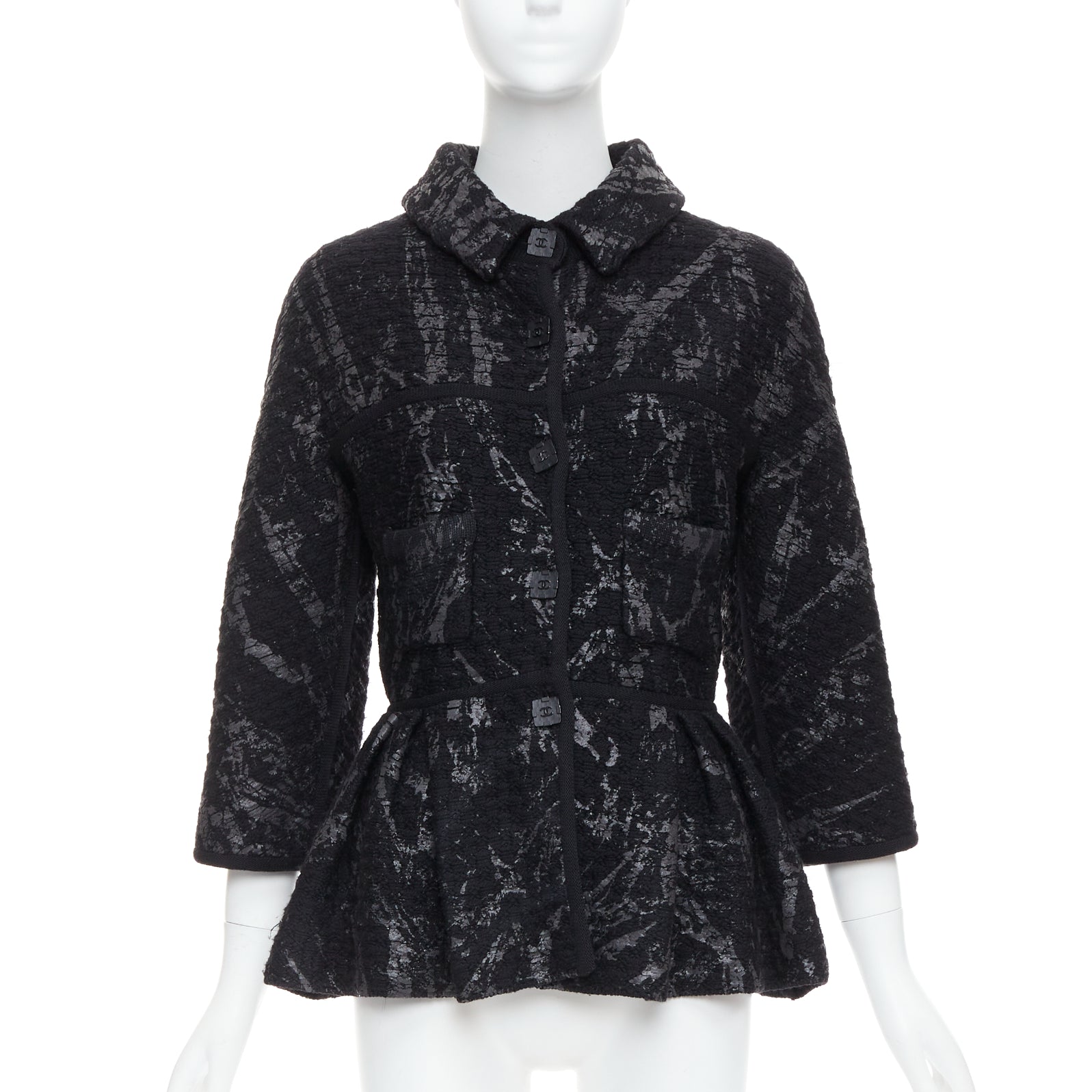 Women's Chanel painted tweed cc square buttons peplum coat