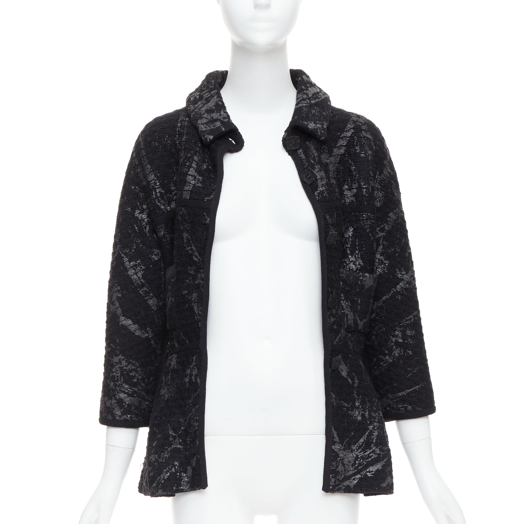 Women's Chanel painted tweed cc square buttons peplum coat