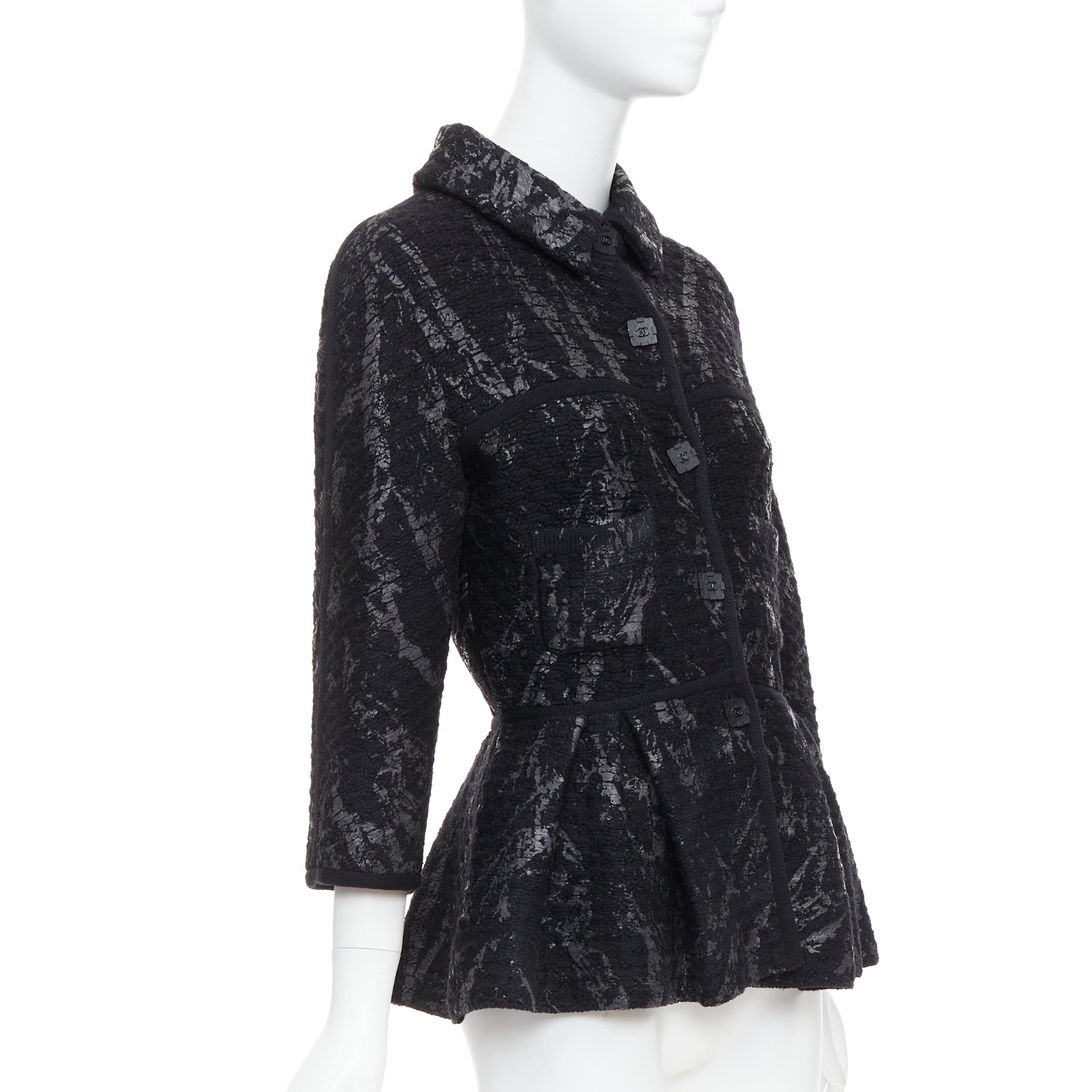 Women's Chanel painted tweed cc square buttons peplum coat