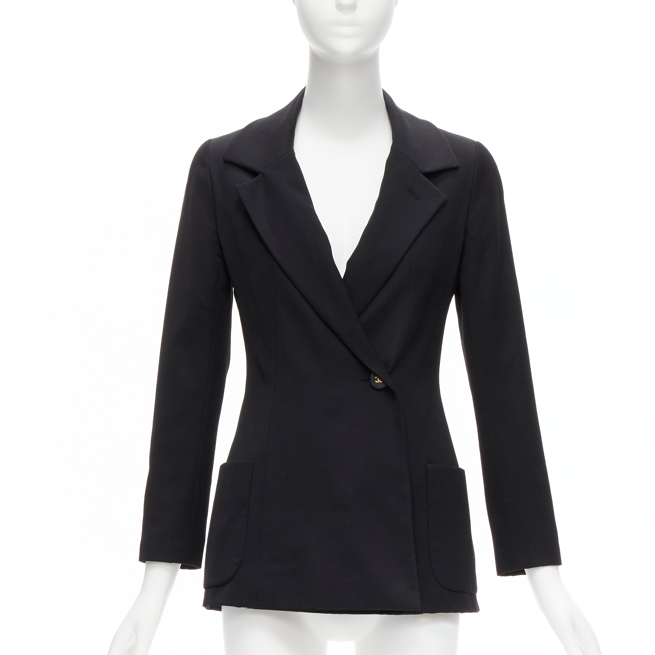 Women's Chanel wool gold cc button monogram lining blazer