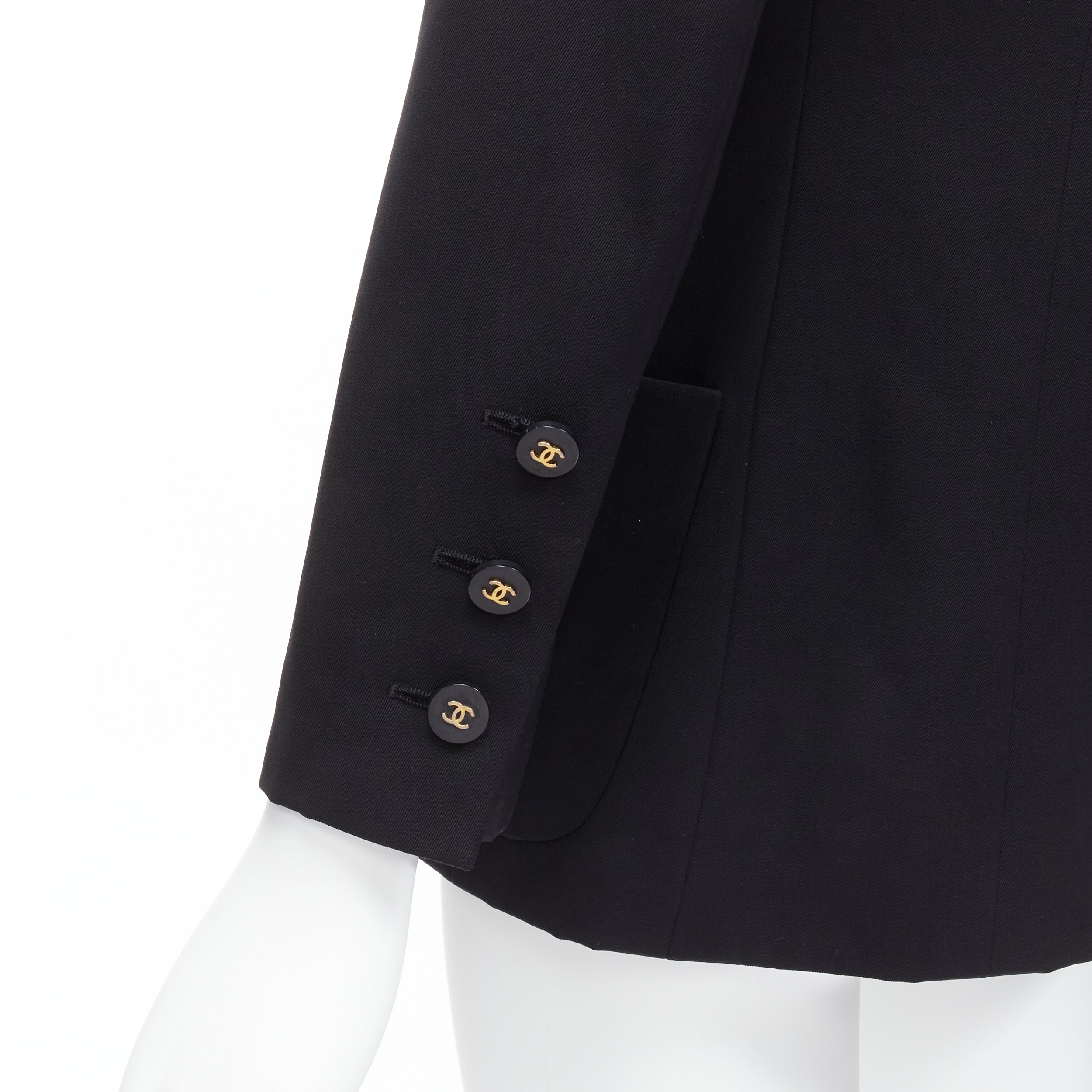 Women's Chanel wool gold cc button monogram lining blazer