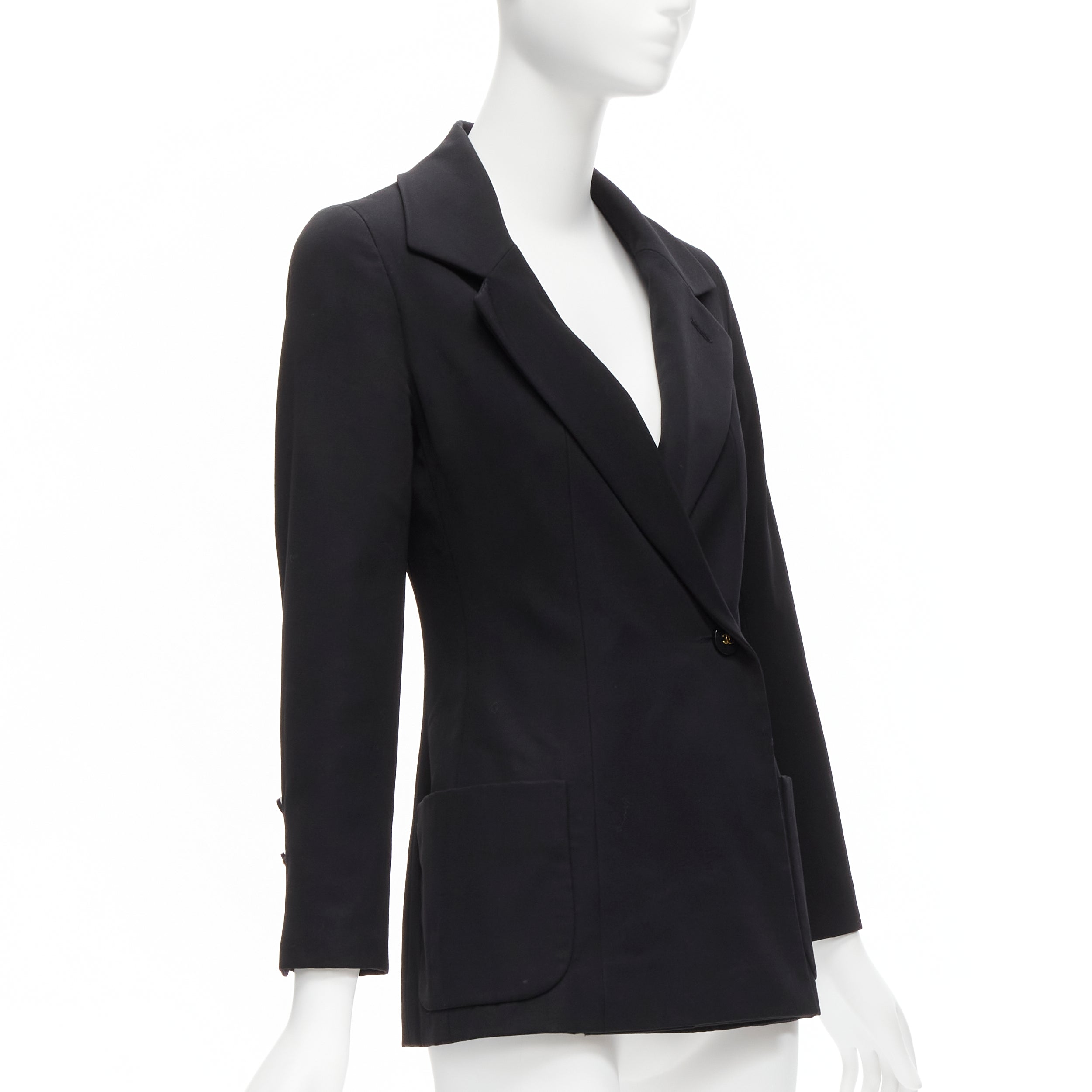 Women's Chanel wool gold cc button monogram lining blazer