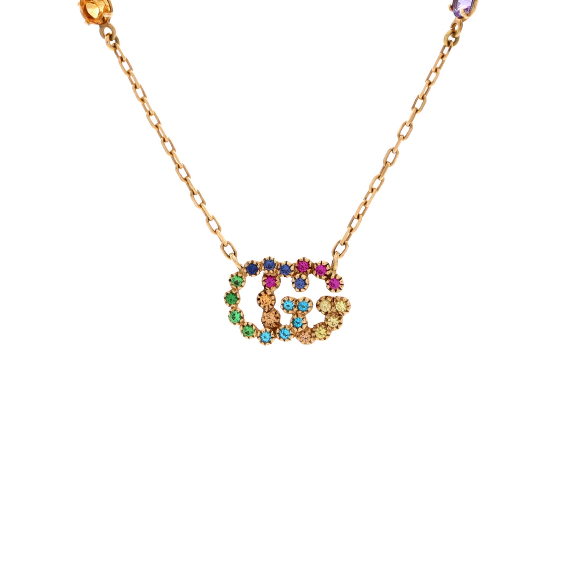 GG Running Station Necklace 18K Yellow Gold with Topaz, Quartz, Tsavorite and Sapphire