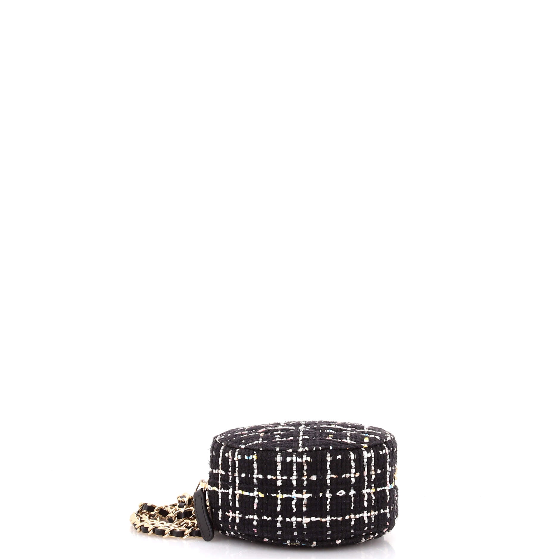 Charm Round Clutch with Chain Quilted Tweed