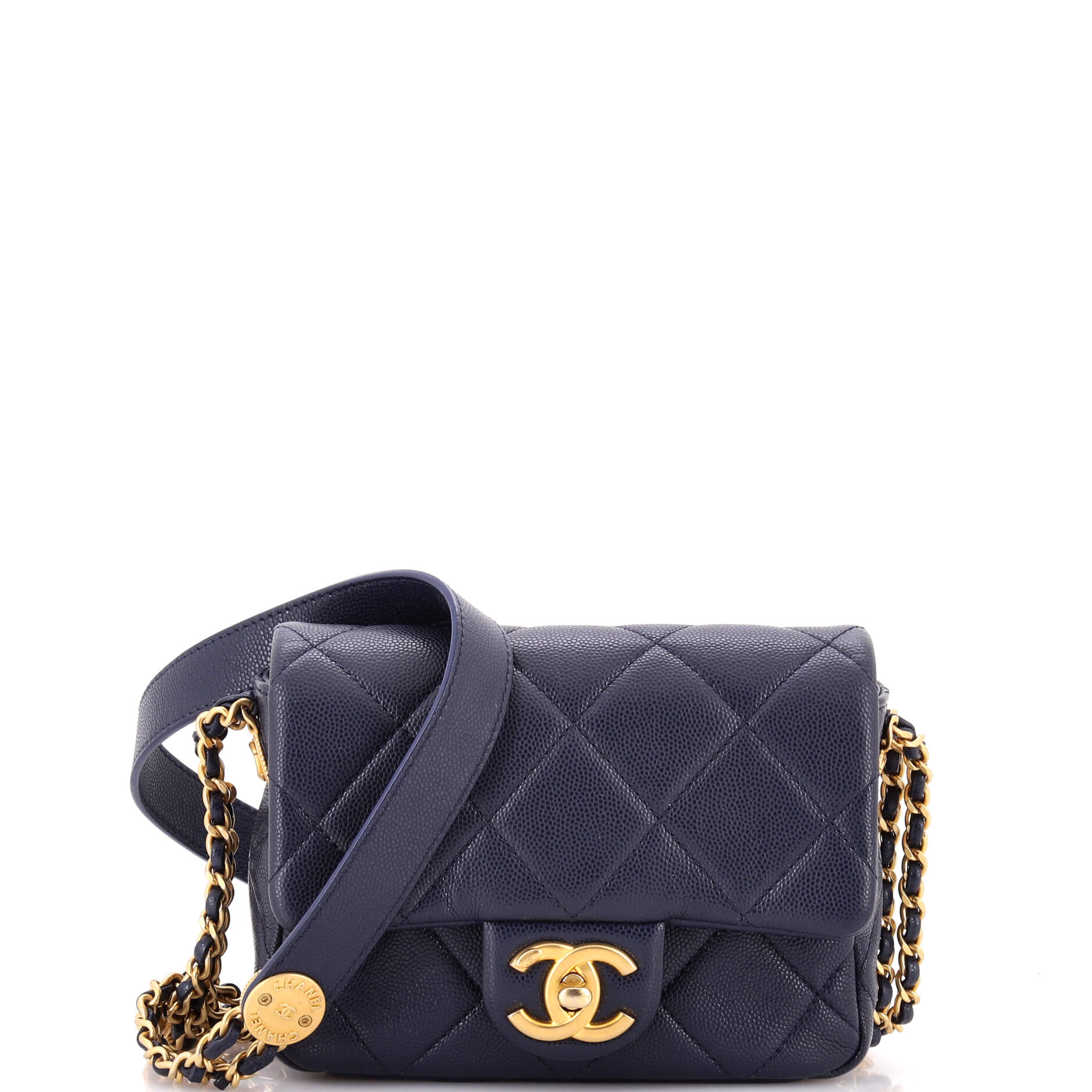 Twist Your Buttons Flap Bag Quilted Caviar Mini