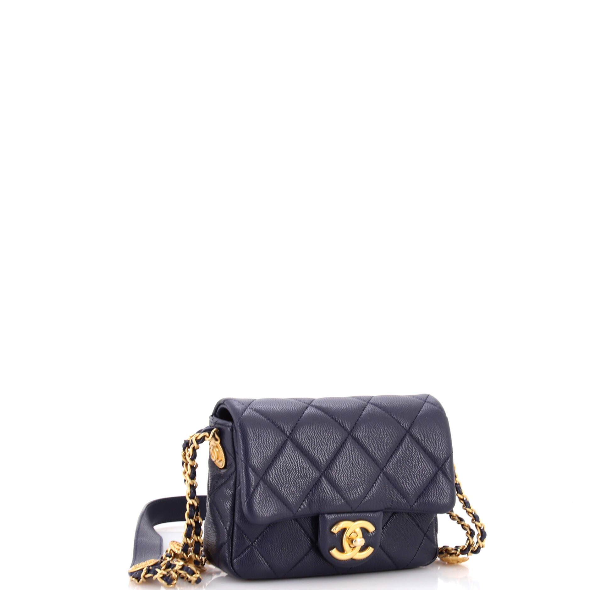 Twist Your Buttons Flap Bag Quilted Caviar Mini