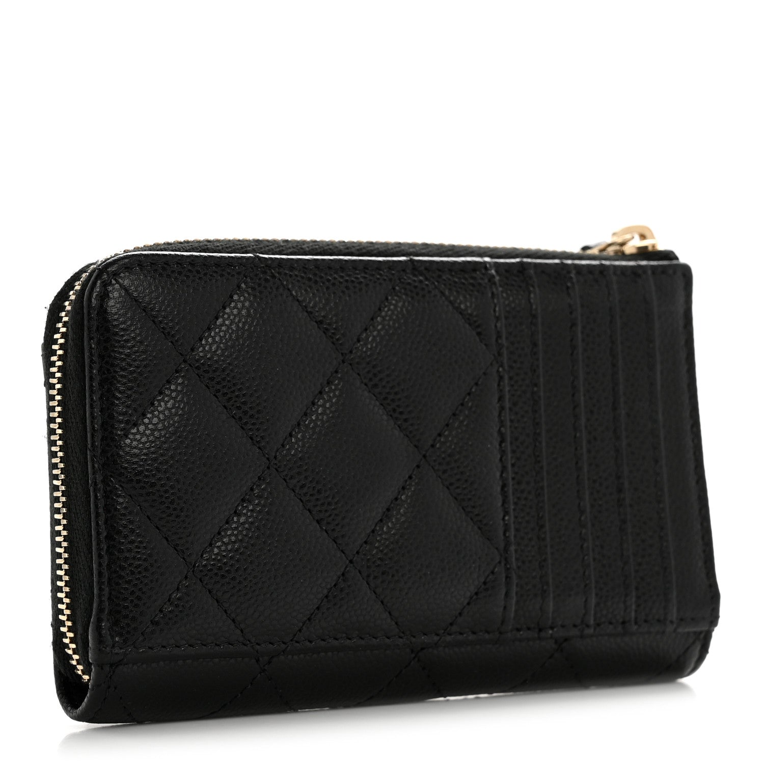 Caviar Quilted CC Zip Around Card Holder Black