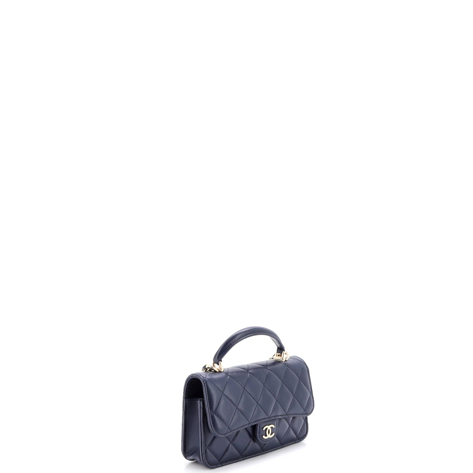 Classic Top Handle Flap Phone Holder with Chain Quilted Lambskin