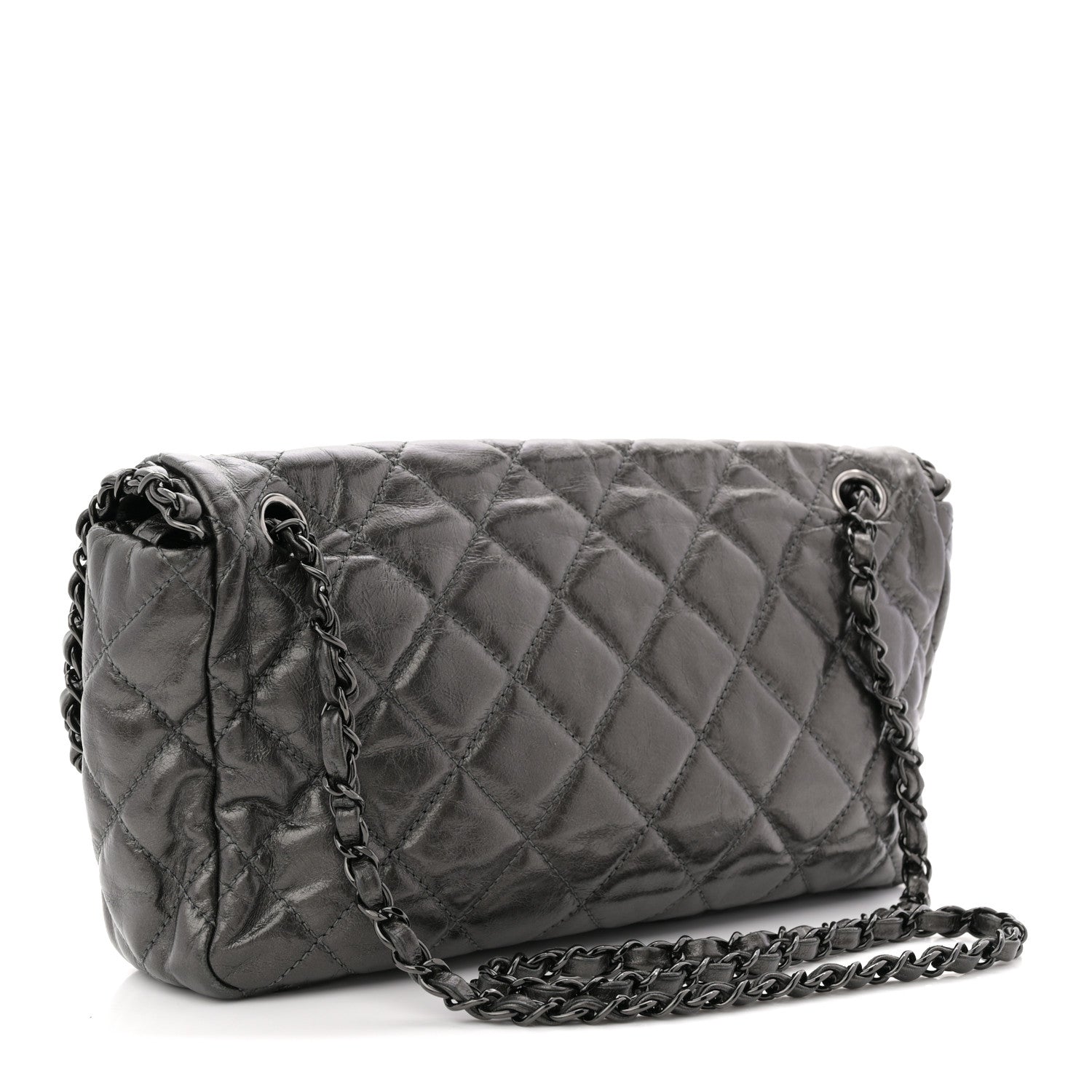 Metallic Calfskin Quilted Medium Chain Me Flap Grey