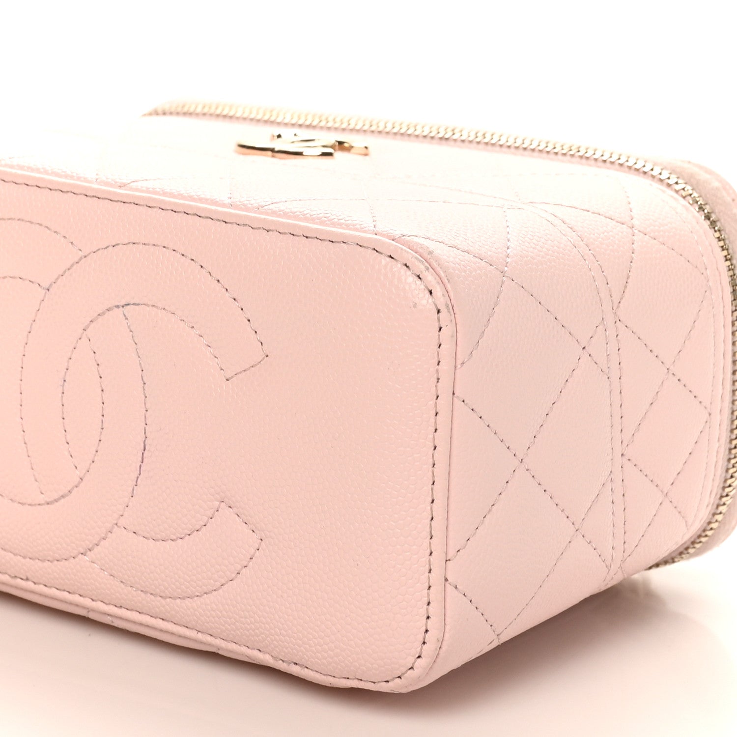 Caviar Quilted Top Handle Vanity With Chain Light Pink