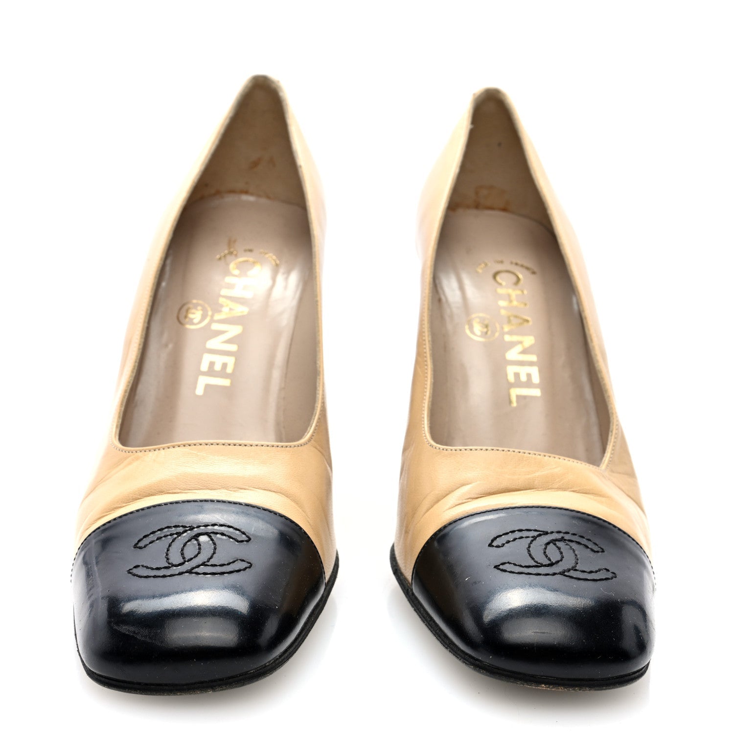 Lambskin Cap Toe CC Pumps 36.5 Beige Black