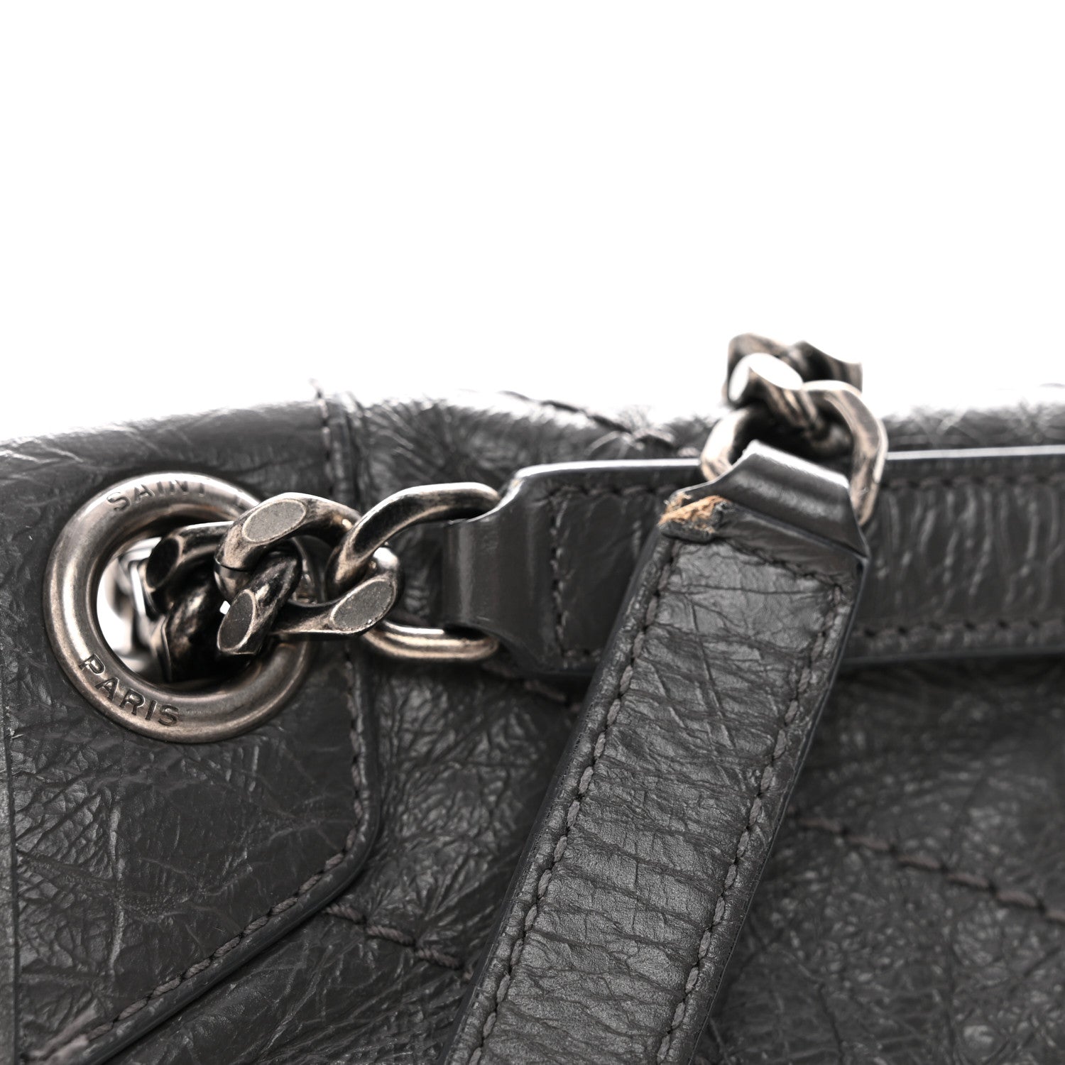 Crinkled Calfskin Matelasse Monogram Medium Niki Chain Satchel Fog