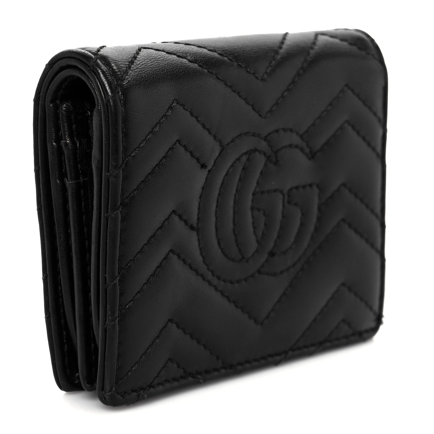 Calfskin Matelasse GG Marmont Card Case Wallet Black