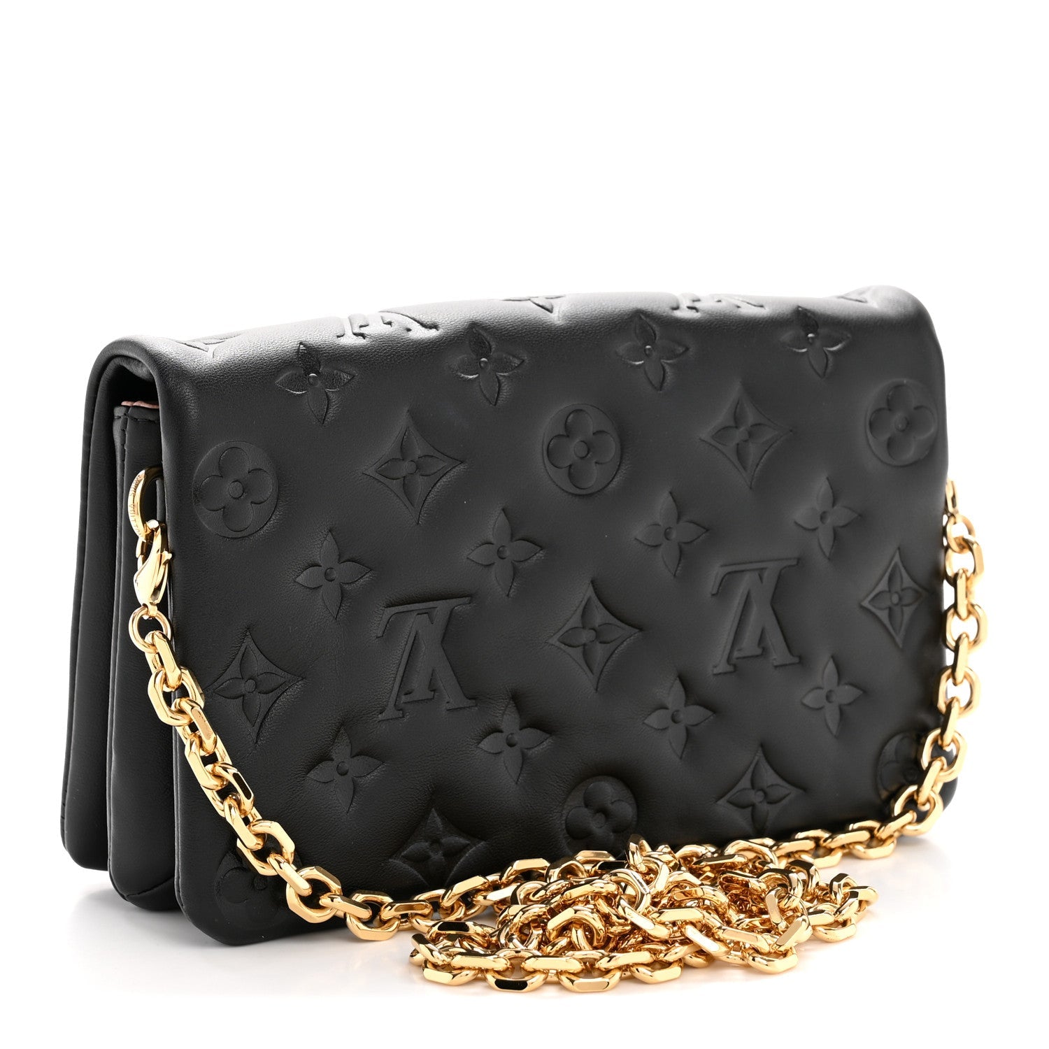 Lambskin Embossed Monogram Pochette Coussin Black