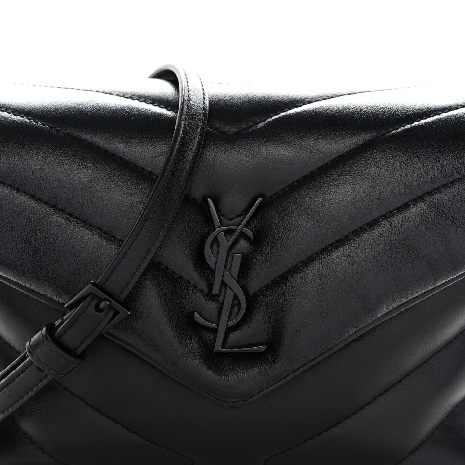 Calfskin Y Quilted Monogram Monochrome Toy Loulou Crossbody Bag Black