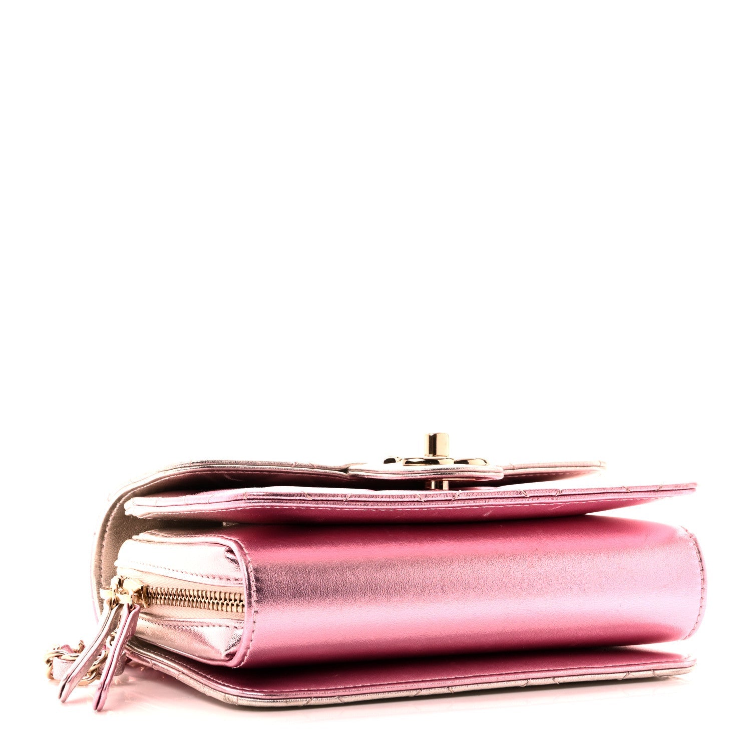 Metallic Lambskin Like A Wallet Flap Golden Pink