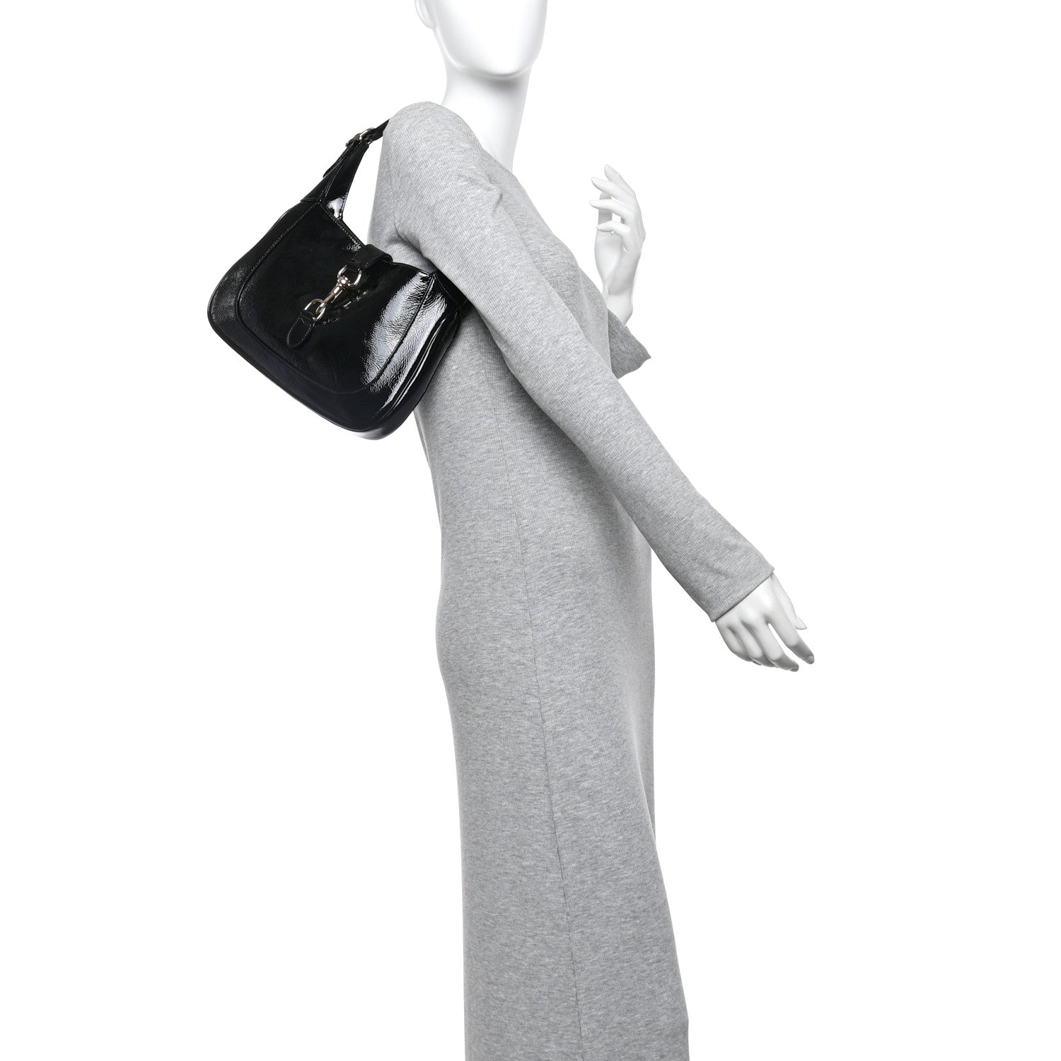 Patent Calfskin Small Jackie Shoulder Bag Black