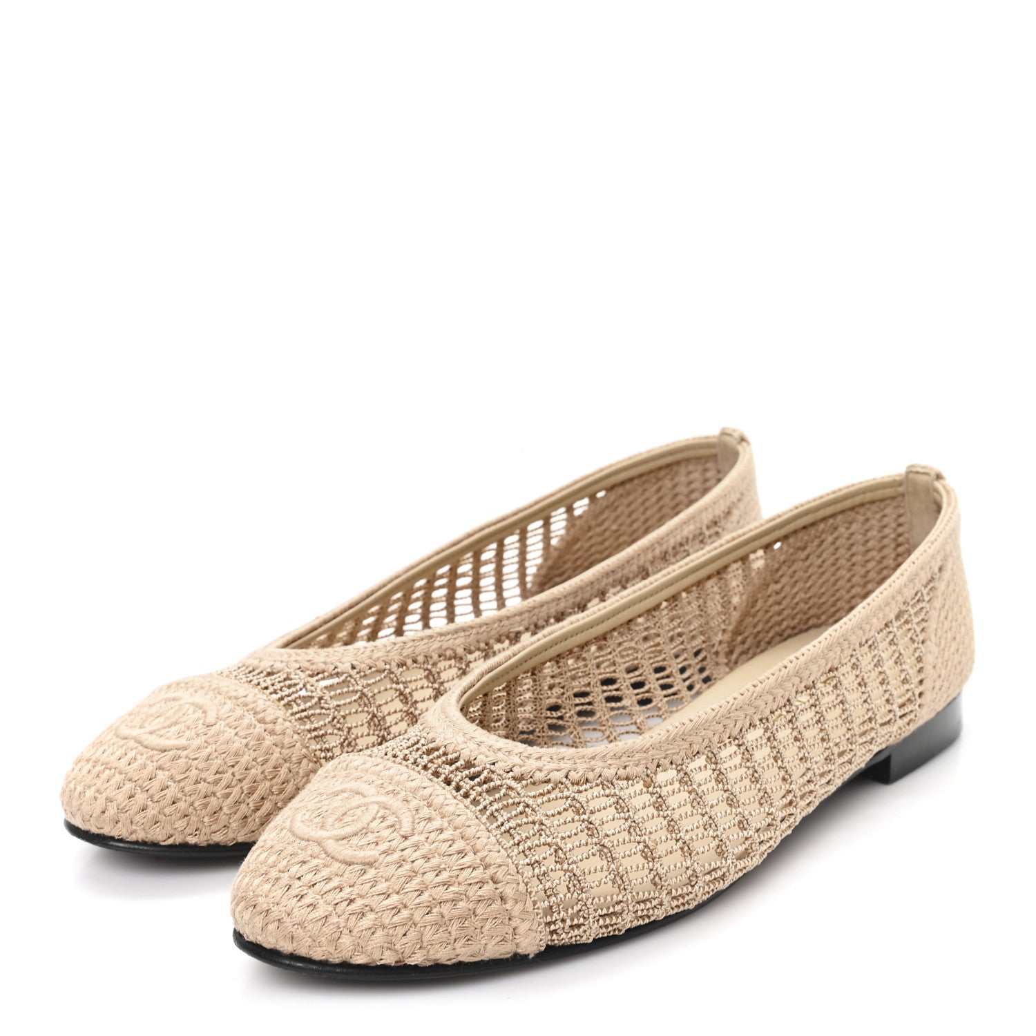 Raffia Cap Toe Ballerina Flats 39 Beige
