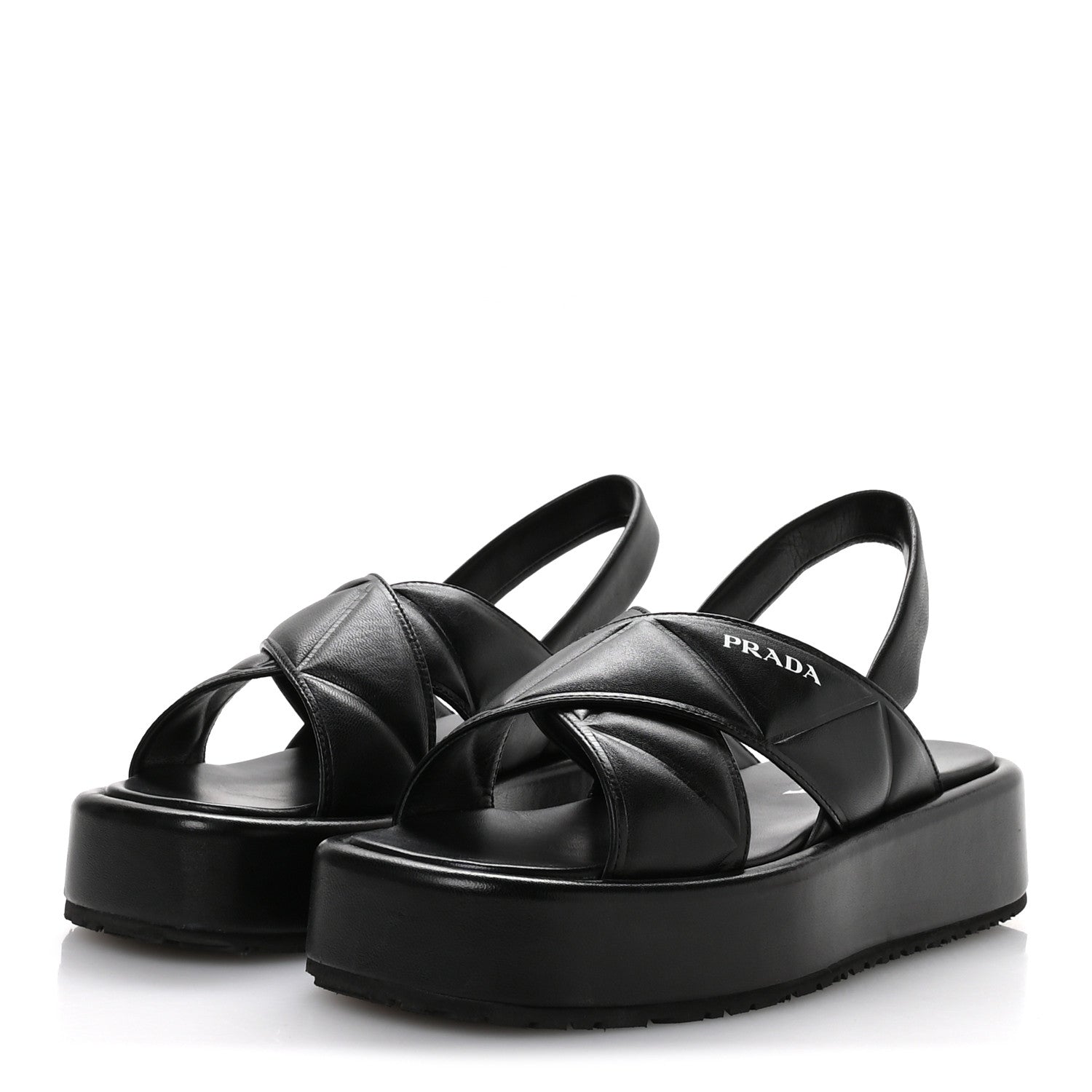 Nappa Quilted Padded Platform Slingback Sandals 38.5 Black