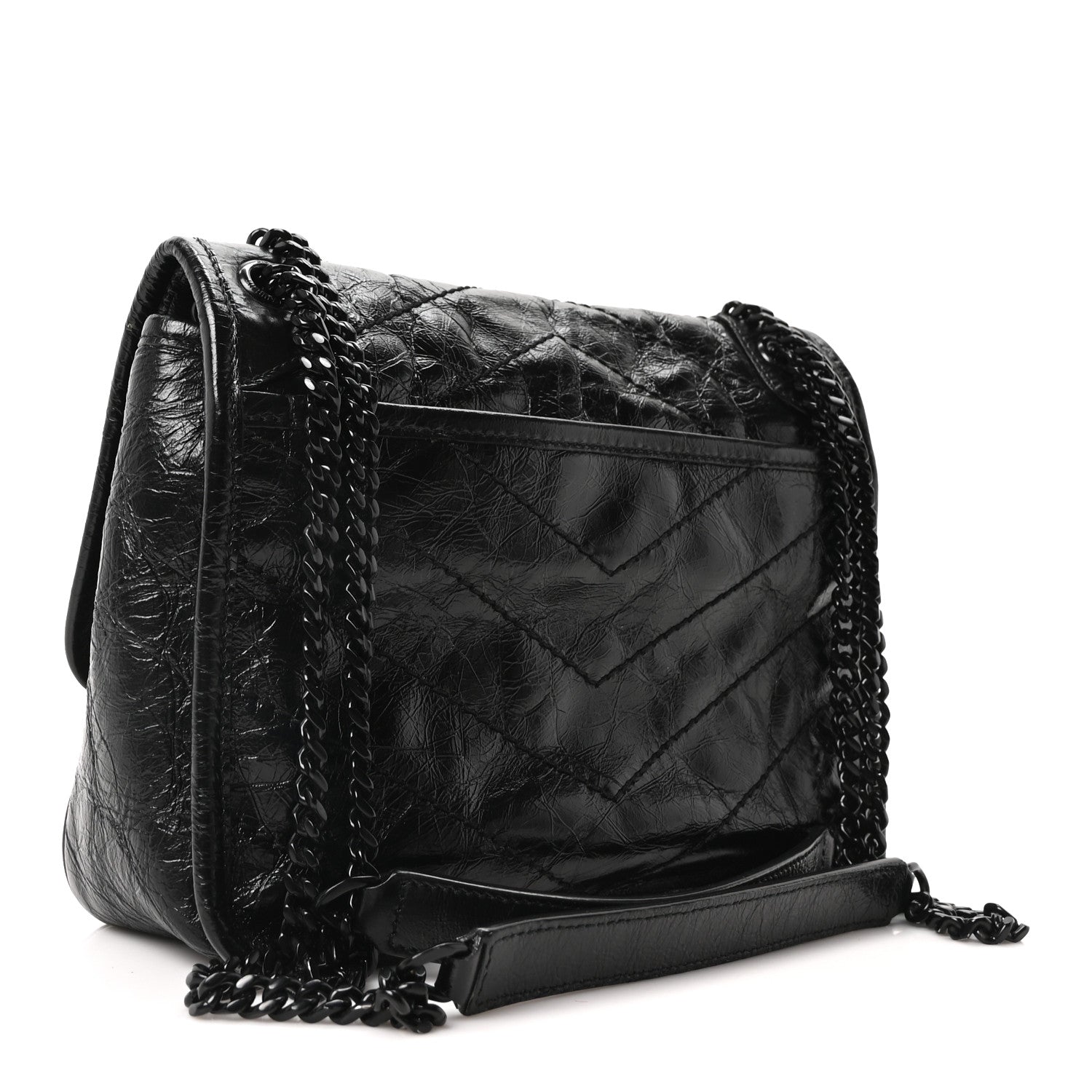 Crinkled Calfskin Matelasse Monogram Baby Niki Chain Satchel Black
