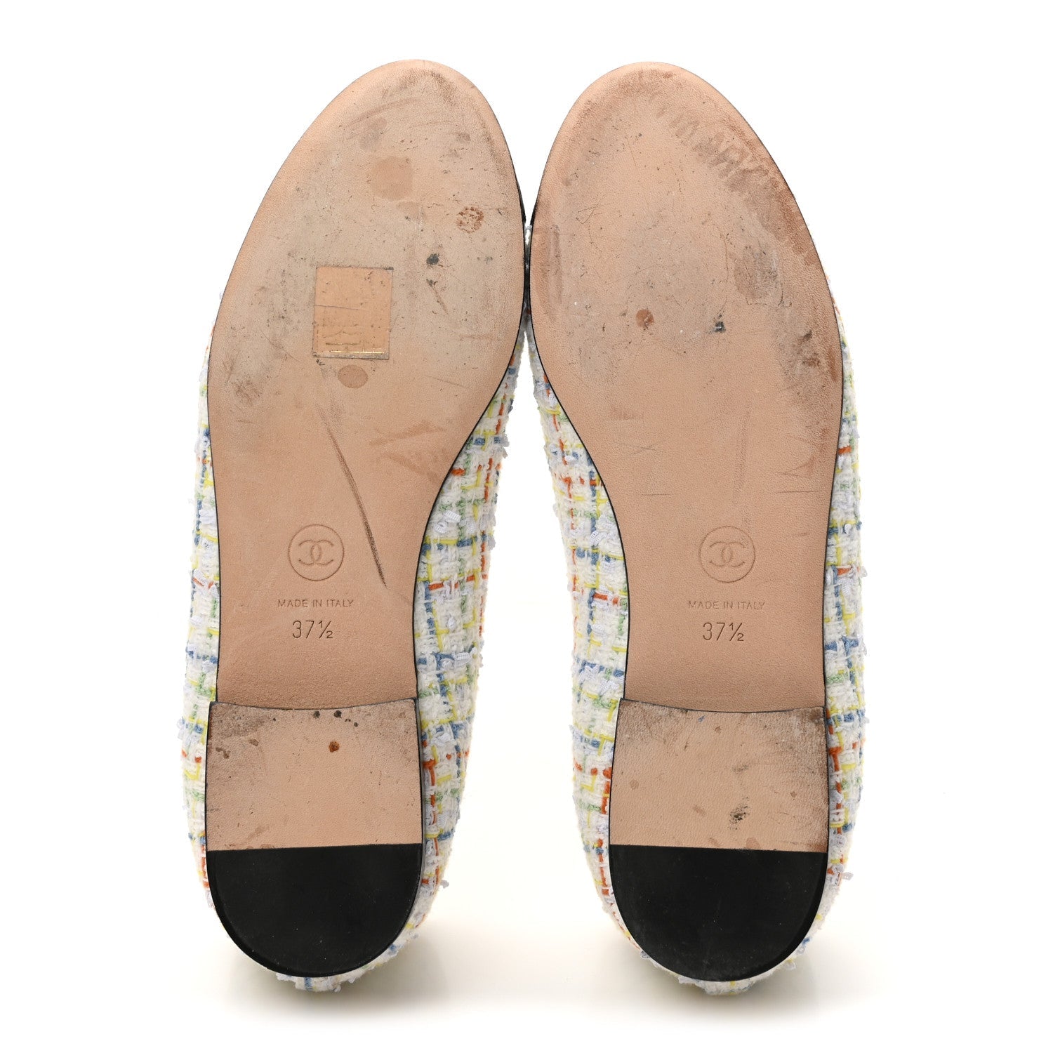 Tweed Grosgrain Cap Toe Ballerina Flats 37.5 White Multicolor
