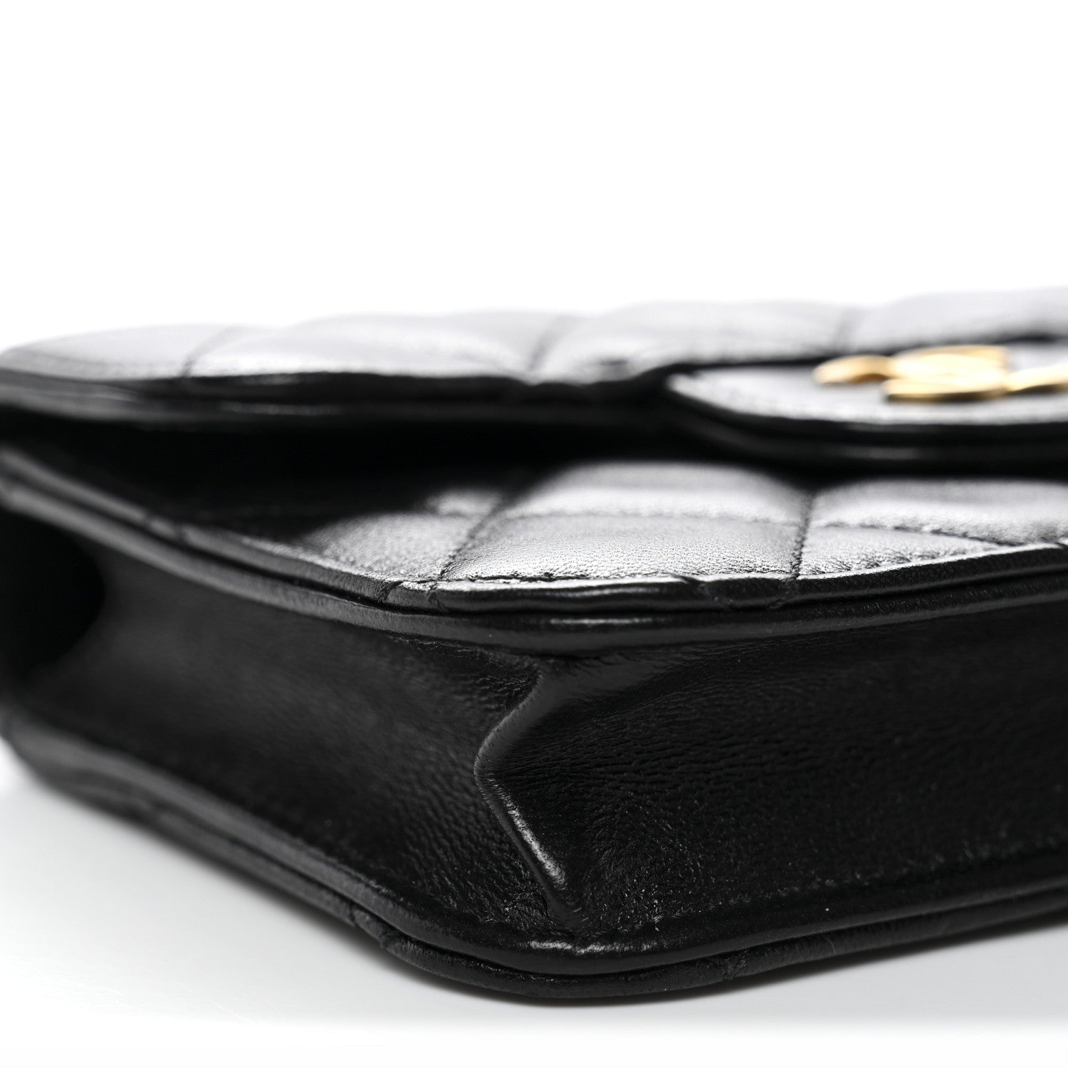 Lambskin Quilted Top Handle Flap Coin Purse With Chain Black