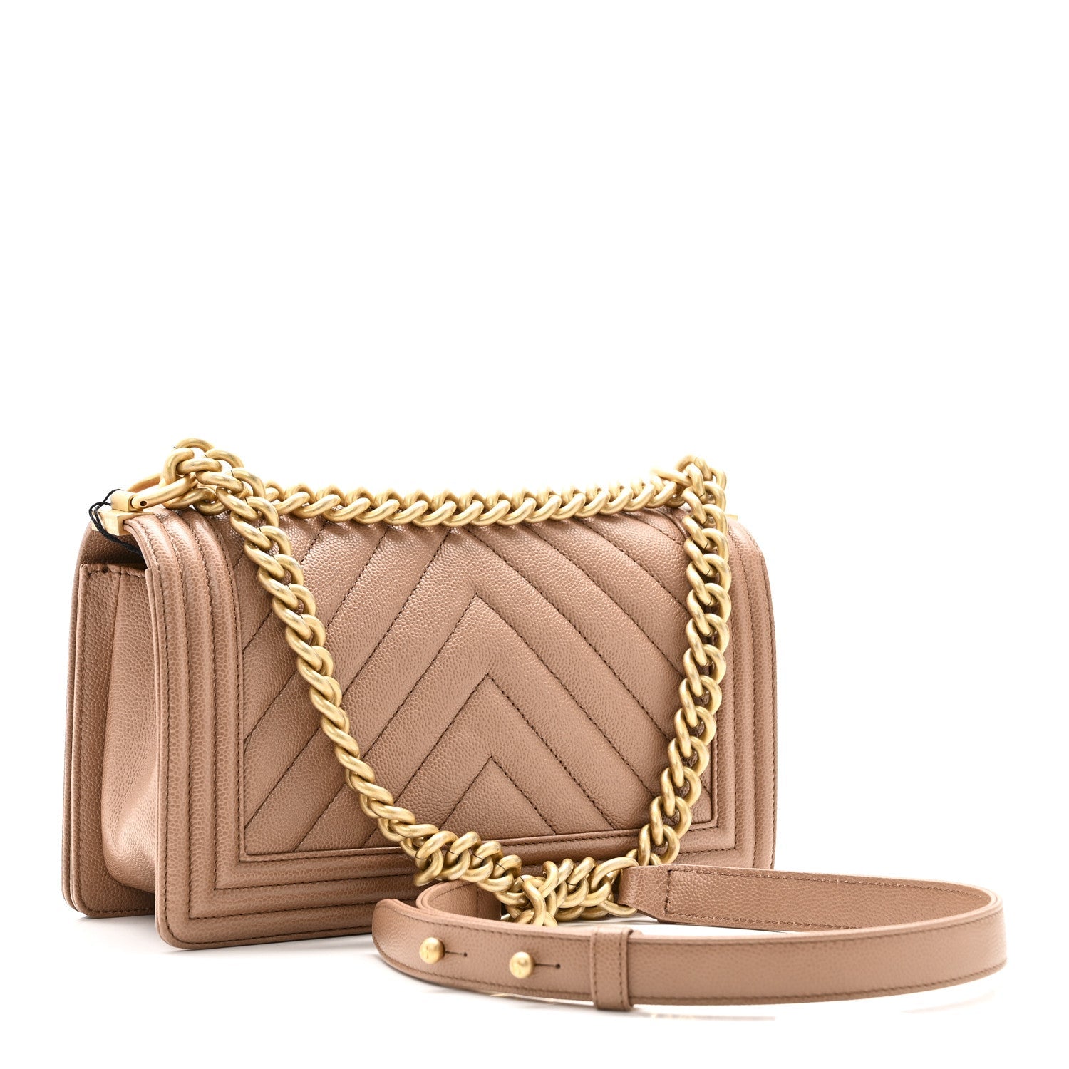 Caviar Chevron Quilted Medium Boy Flap Light Brown