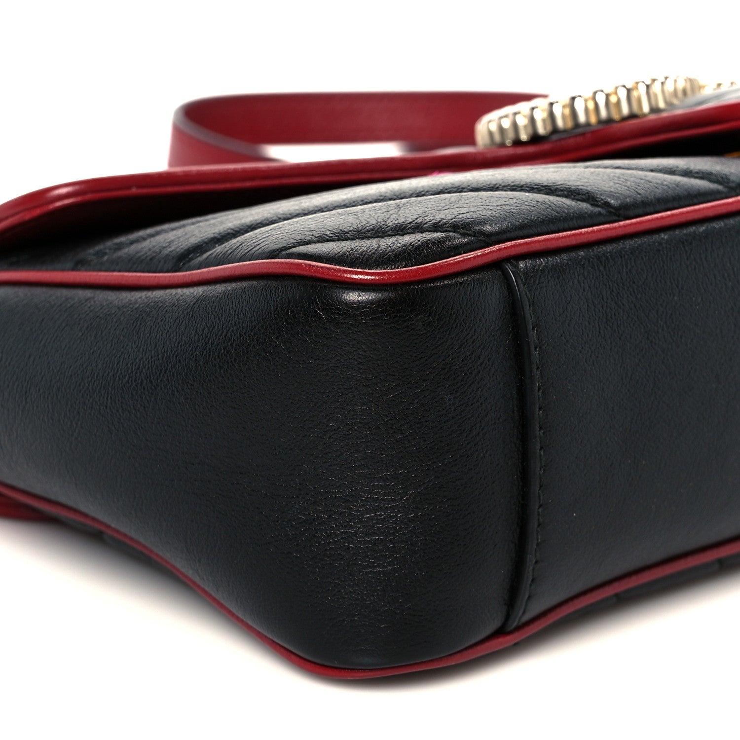 Vintage Effect Calfskin Matelasse Diagonal Small Torchon GG Marmont Shoulder Bag Black Romantic Cherry