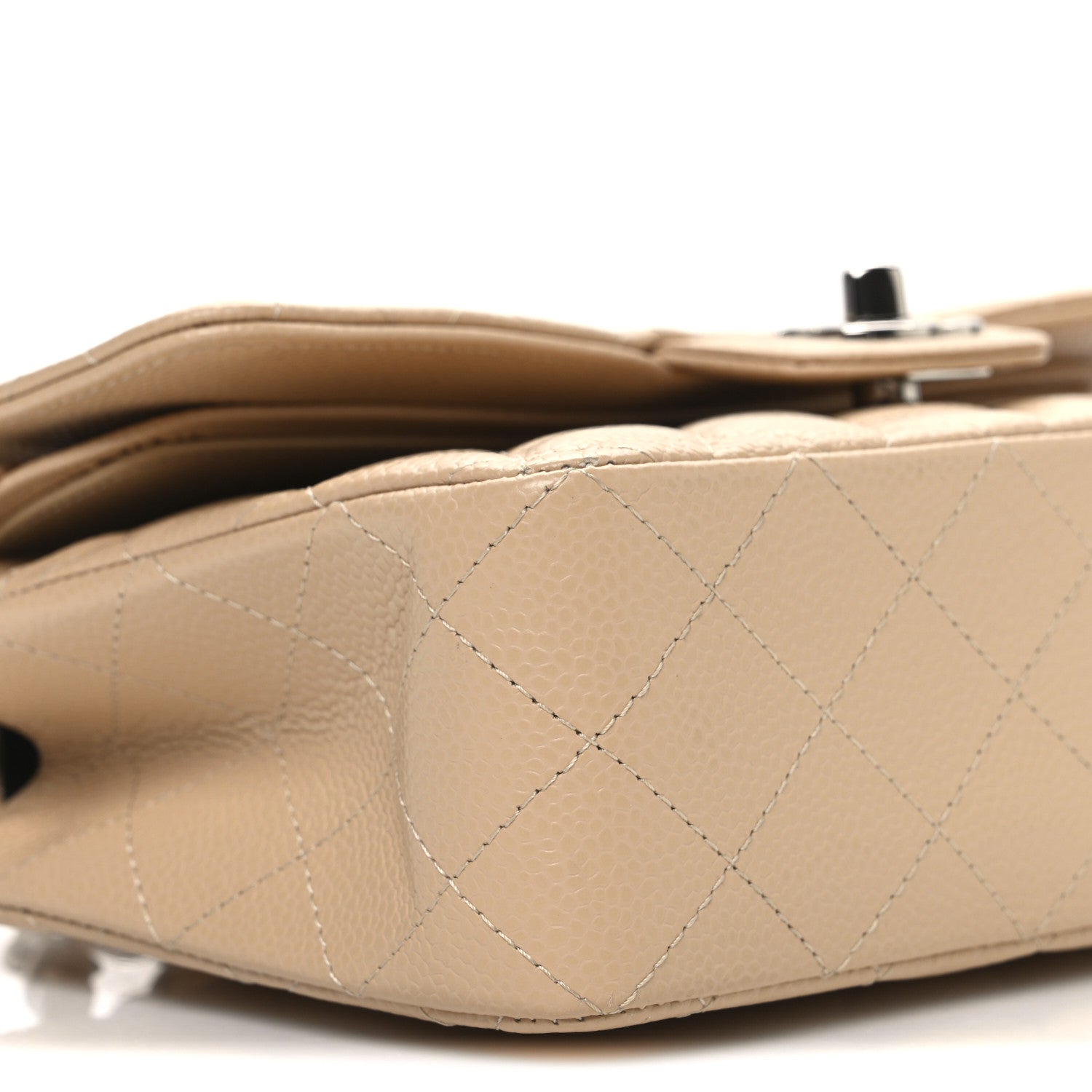 Caviar Quilted Small Double Flap Beige