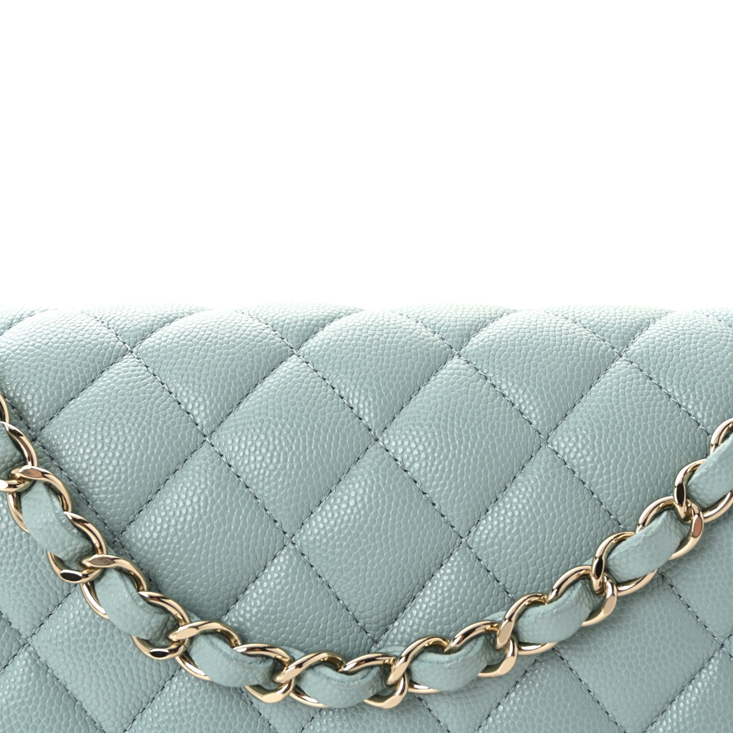 Caviar Quilted Medium Double Flap Light Blue