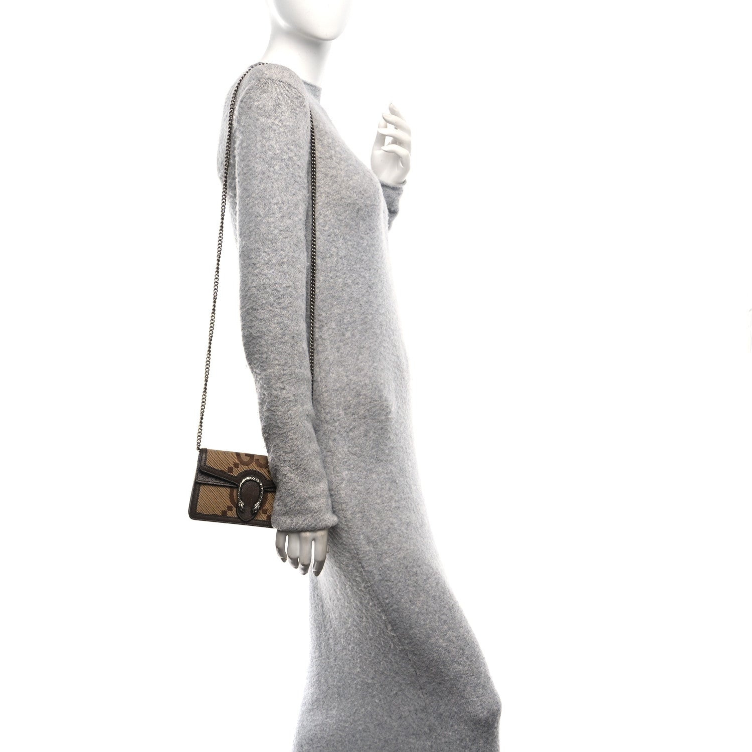 Monogram Jumbo GG Textured Dollar Calfskin Super Mini Dionysus Shoulder Bag Camel Ebony New Acero