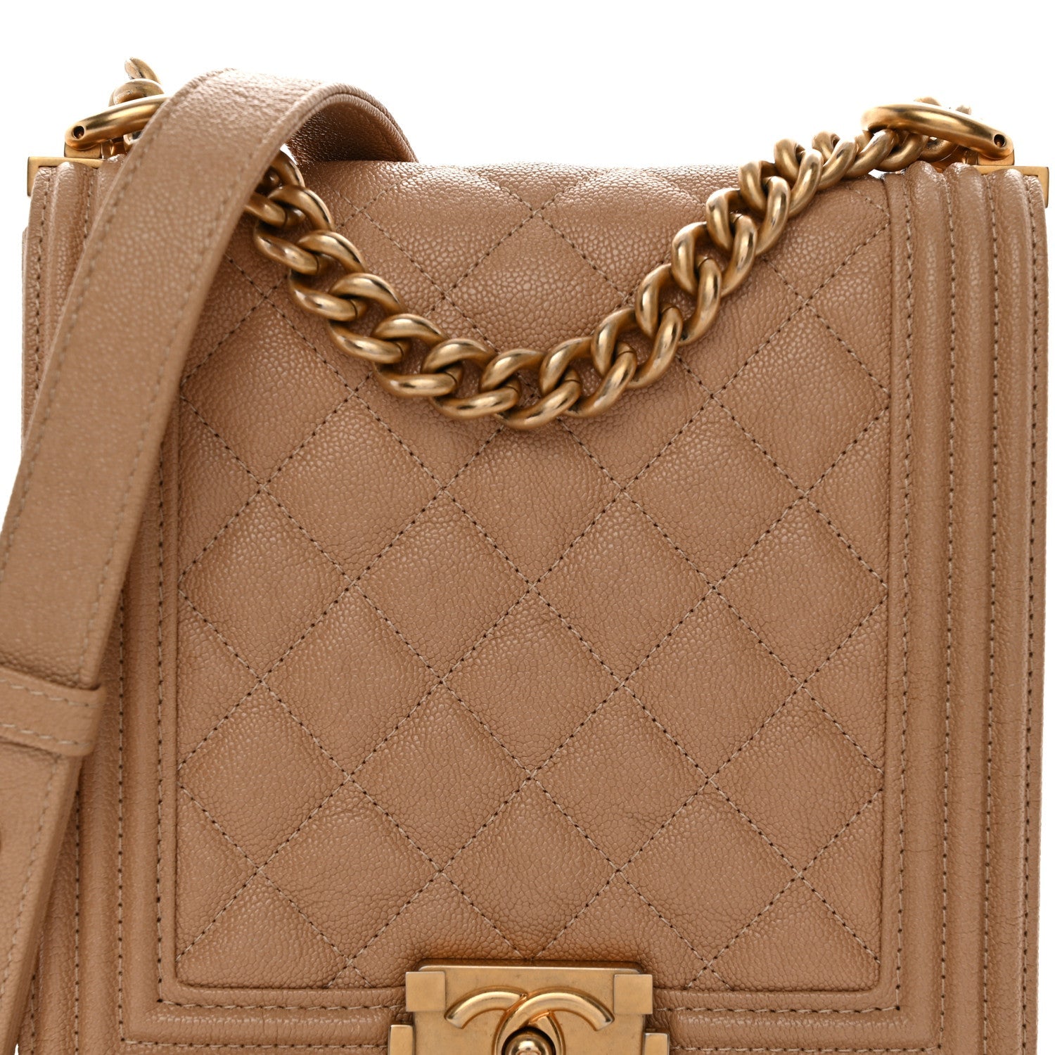 Caviar Quilted North South Boy Flap Beige
