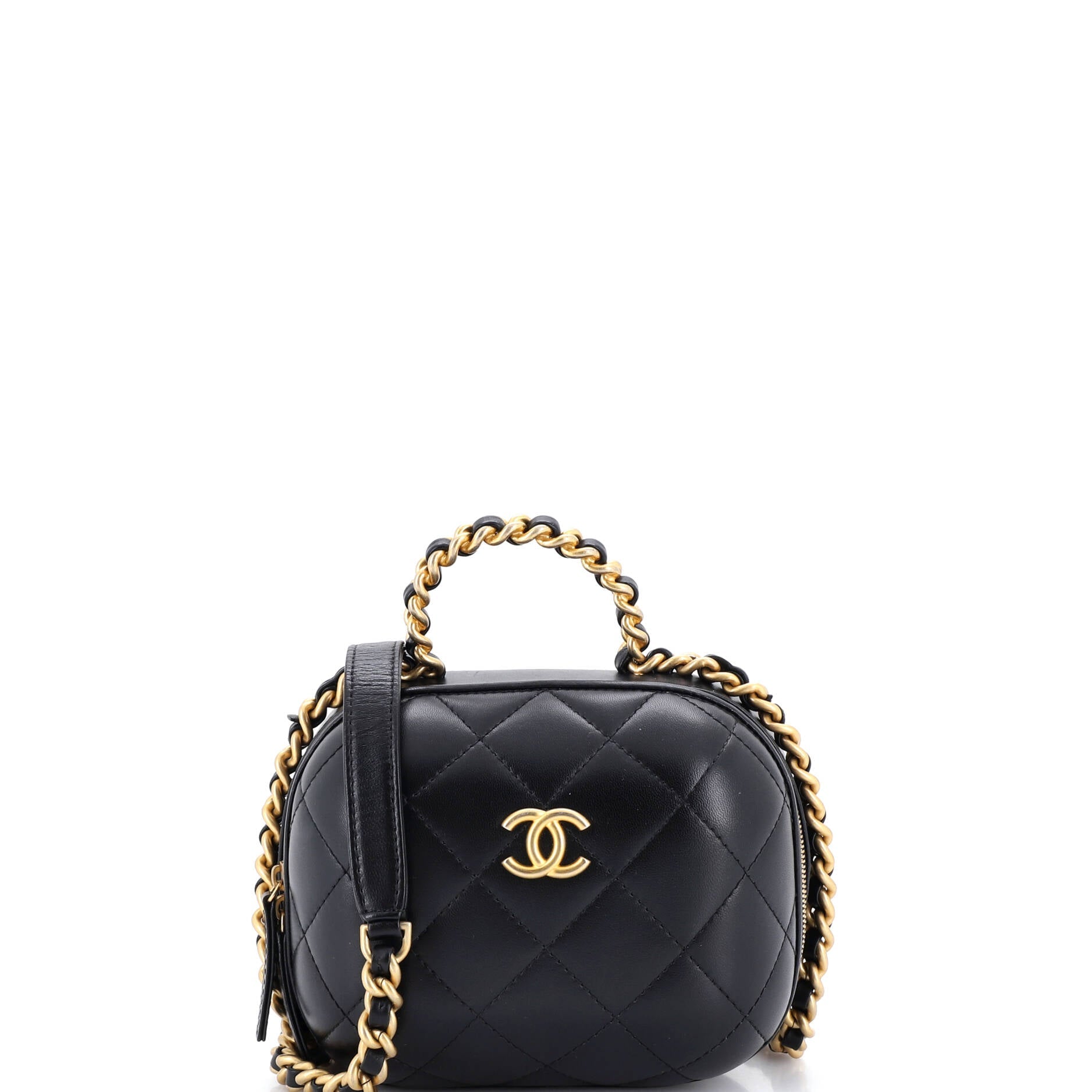 CC Bubble Top Handle Vanity Case with Chain Quilted Lambskin Small