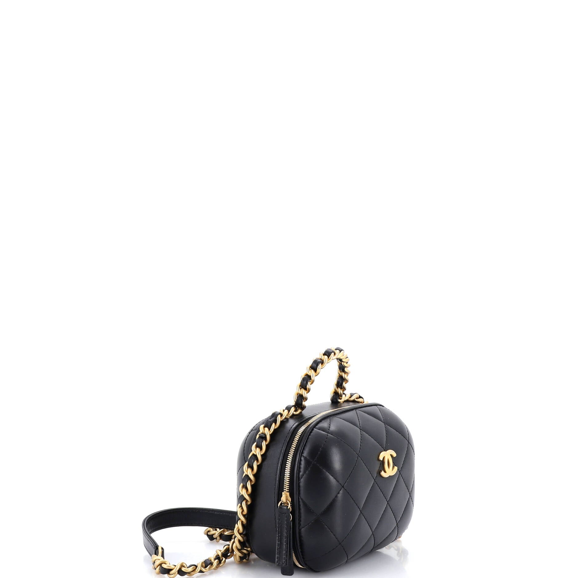 CC Bubble Top Handle Vanity Case with Chain Quilted Lambskin Small
