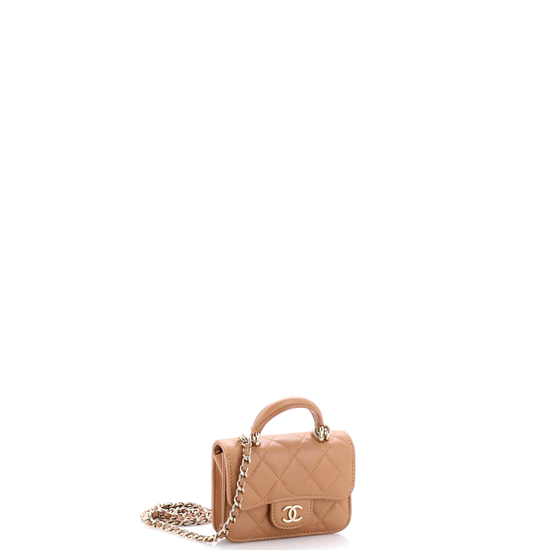Top Handle Flap Coin Purse with Chain Quilted Lambskin