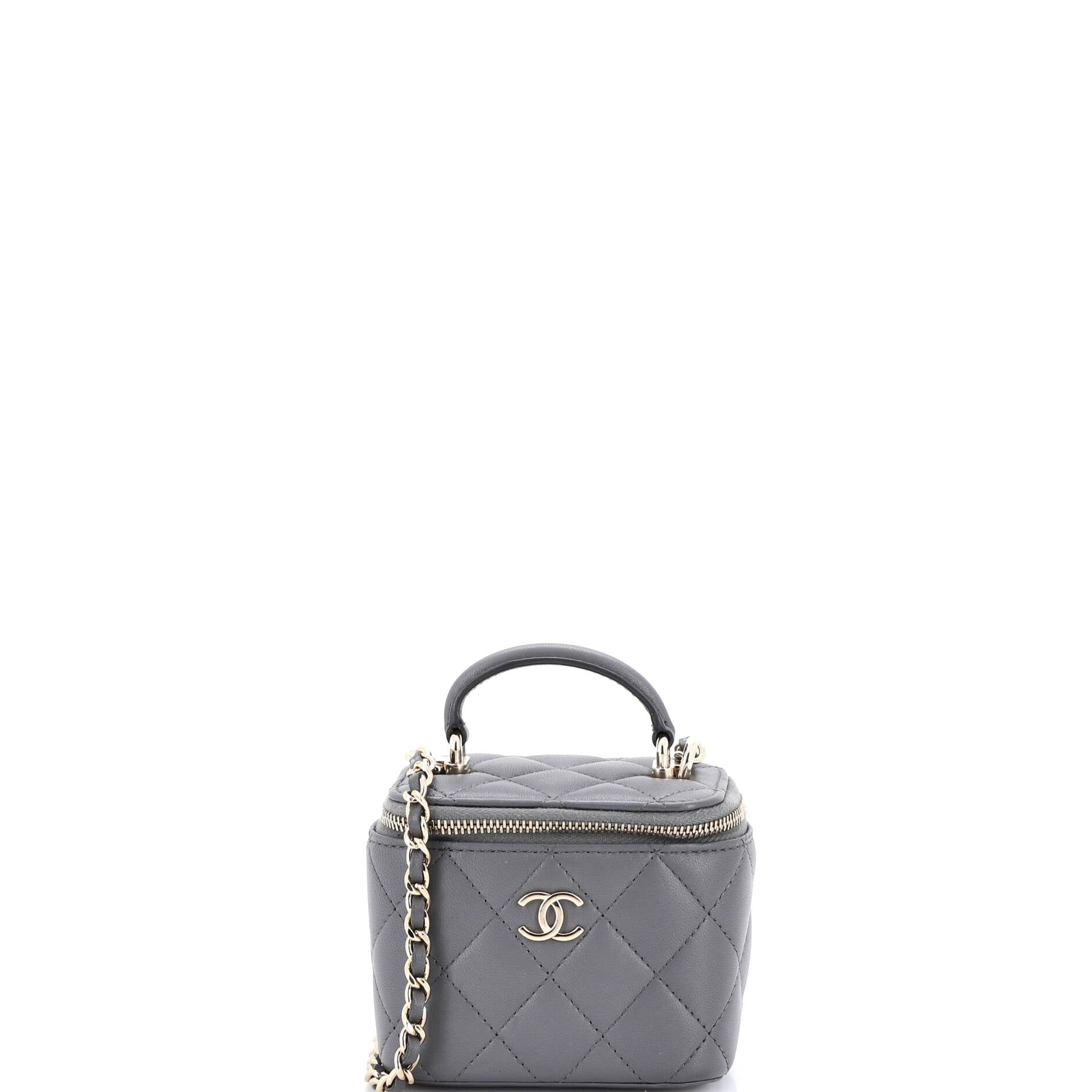 Classic Top Handle Vanity Case with Chain Quilted Lambskin Mini
